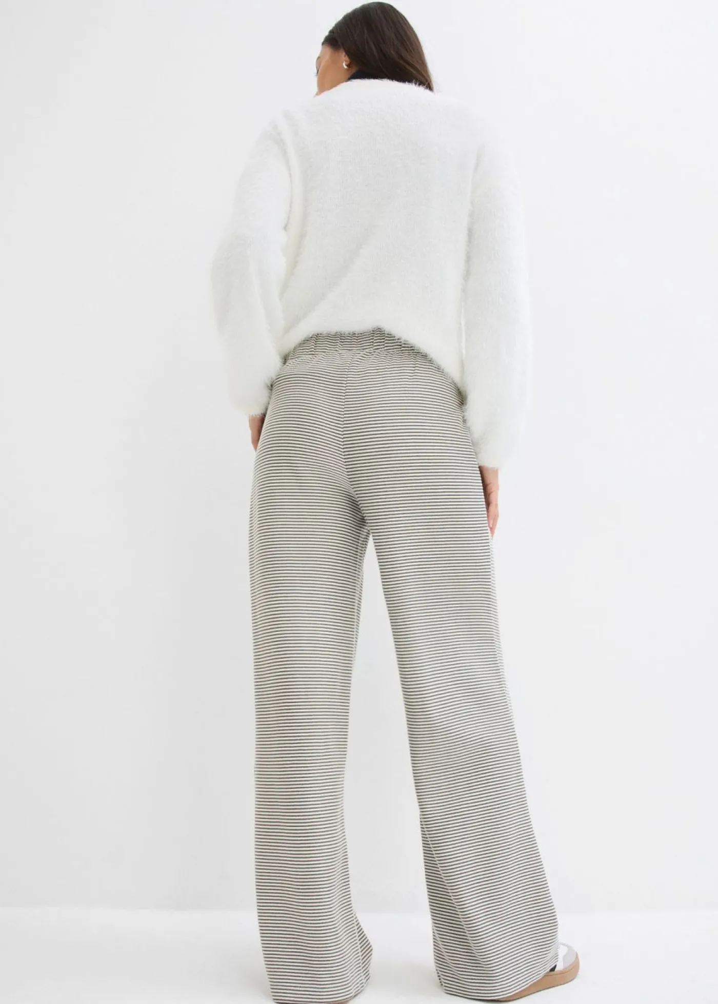 Mujer bonprix bonprix Pantalón de punto de mezcla de algodón con cordón y diseño de rayas