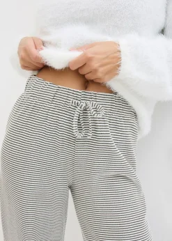 Mujer bonprix bonprix Pantalón de punto de mezcla de algodón con cordón y diseño de rayas