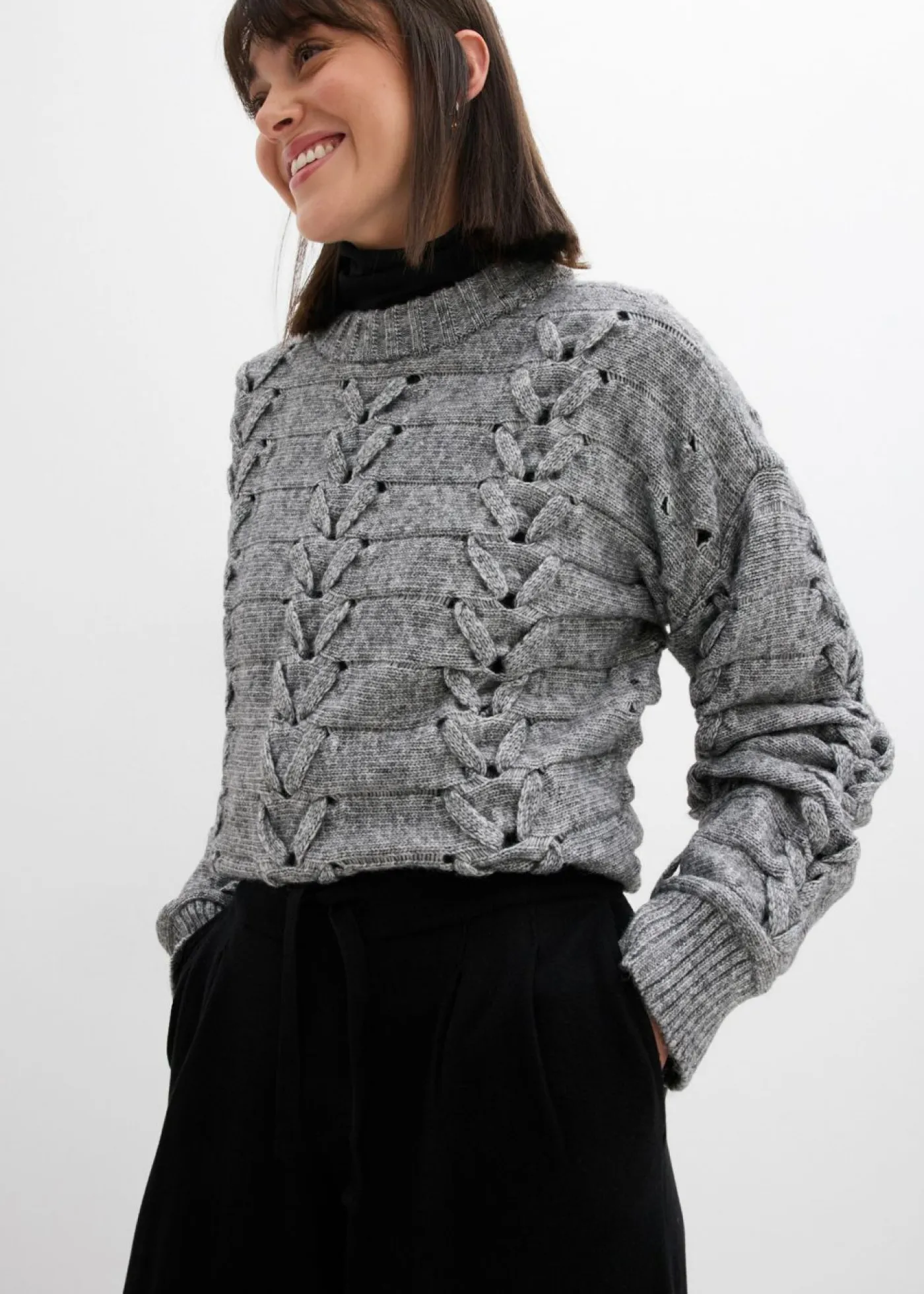 bonprix bonprix Esenciales|Pantalones>Pantalón de punto de mezcla de cachemir suave Negro