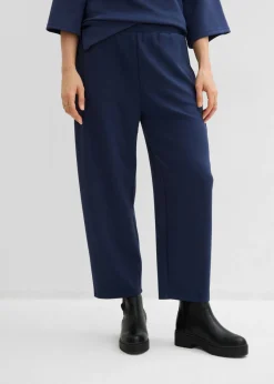 bonprix bonprix Pantalones>Pantalón de punto de neopreno con corte barrel Azul marino
