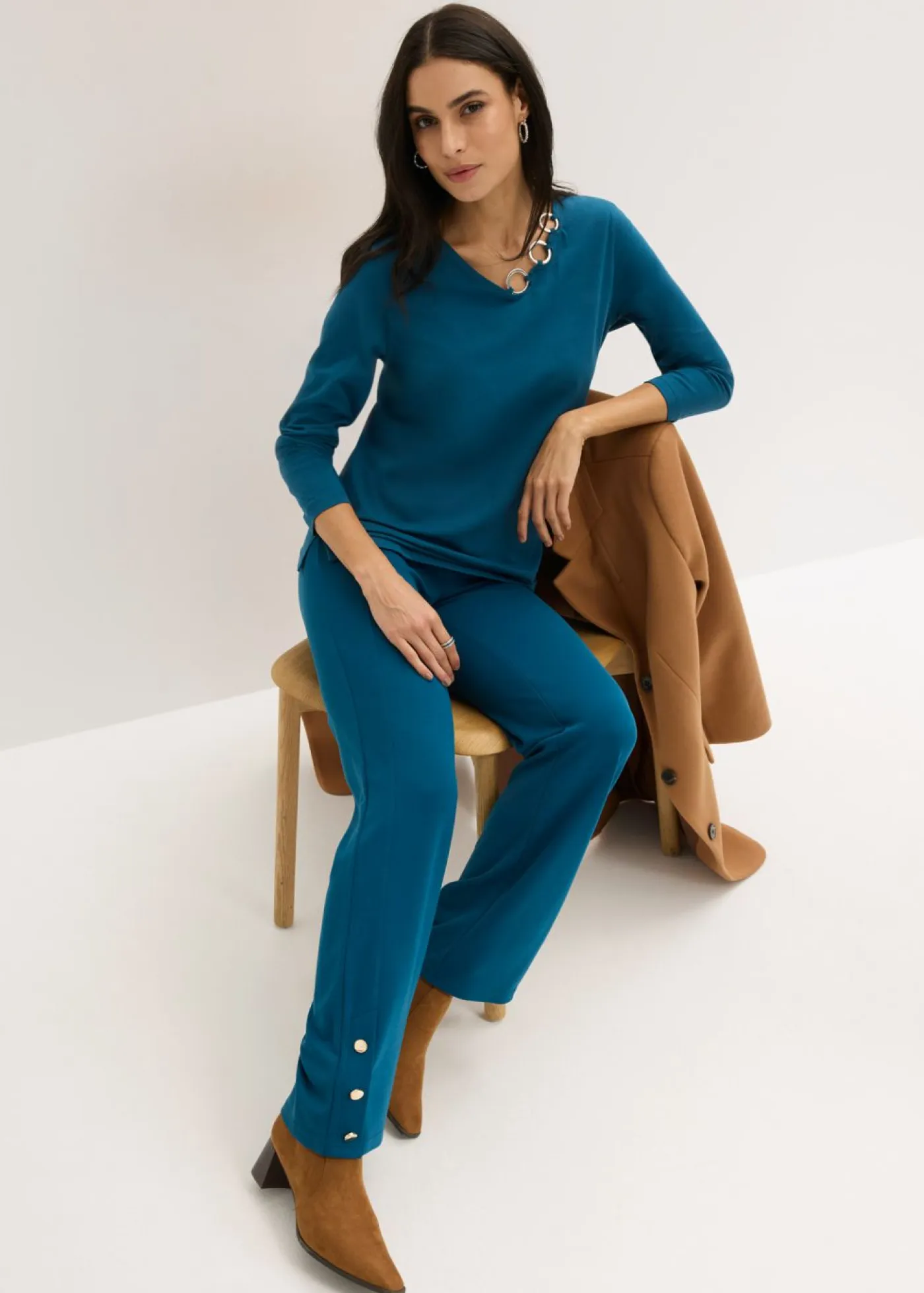 bonprix bonprix Pantalones>Pantalón de Punto di Roma Petróleo azul