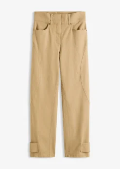 bonprix bonprix Pantalones>Pantalón de sarga con cintura alta Caqui claro