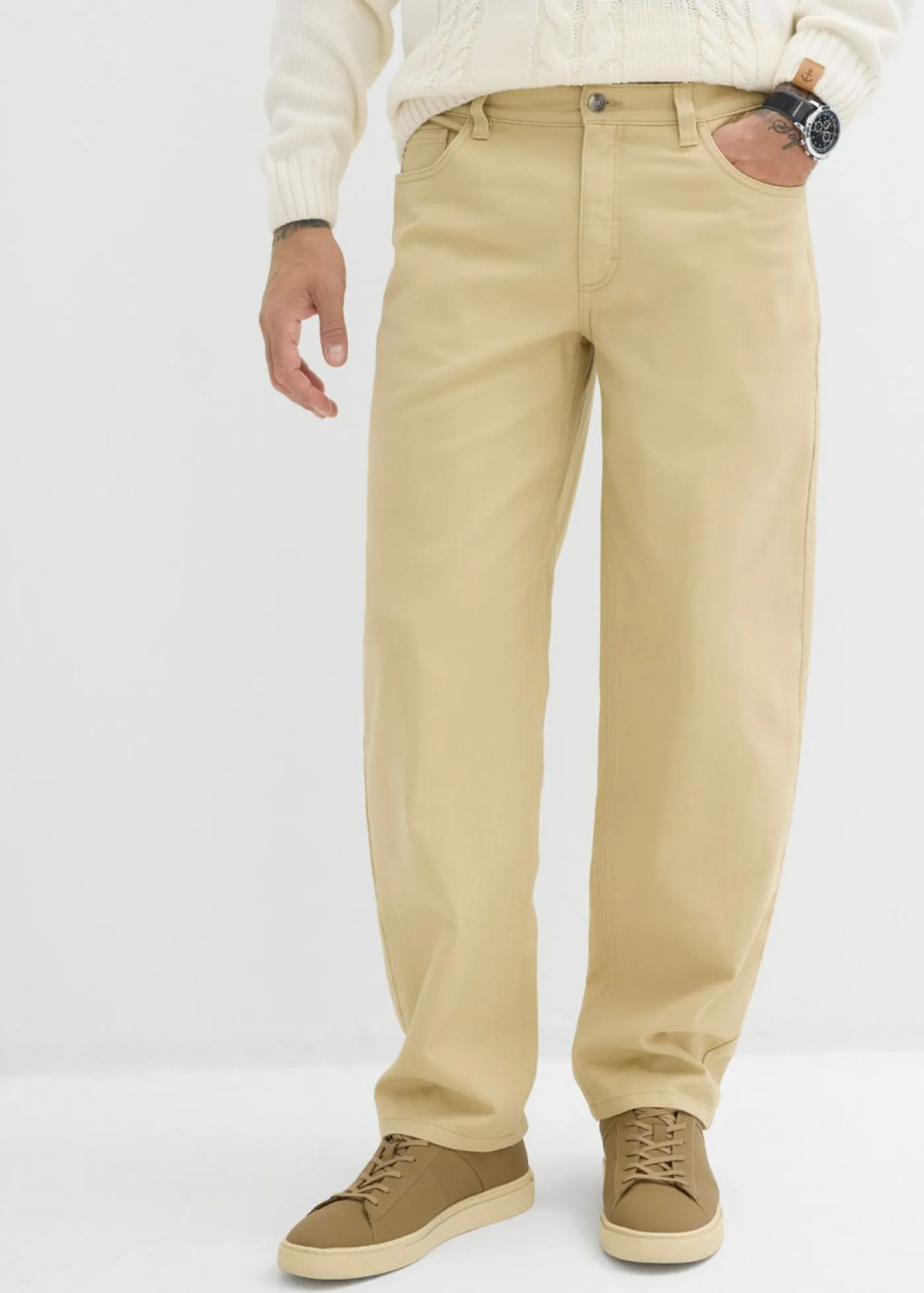 bonprix bonprix Básicos En Rebajas|Pantalones>Pantalón de sarga con corte informal, cinturilla elástica y diseño recto Beige verdoso