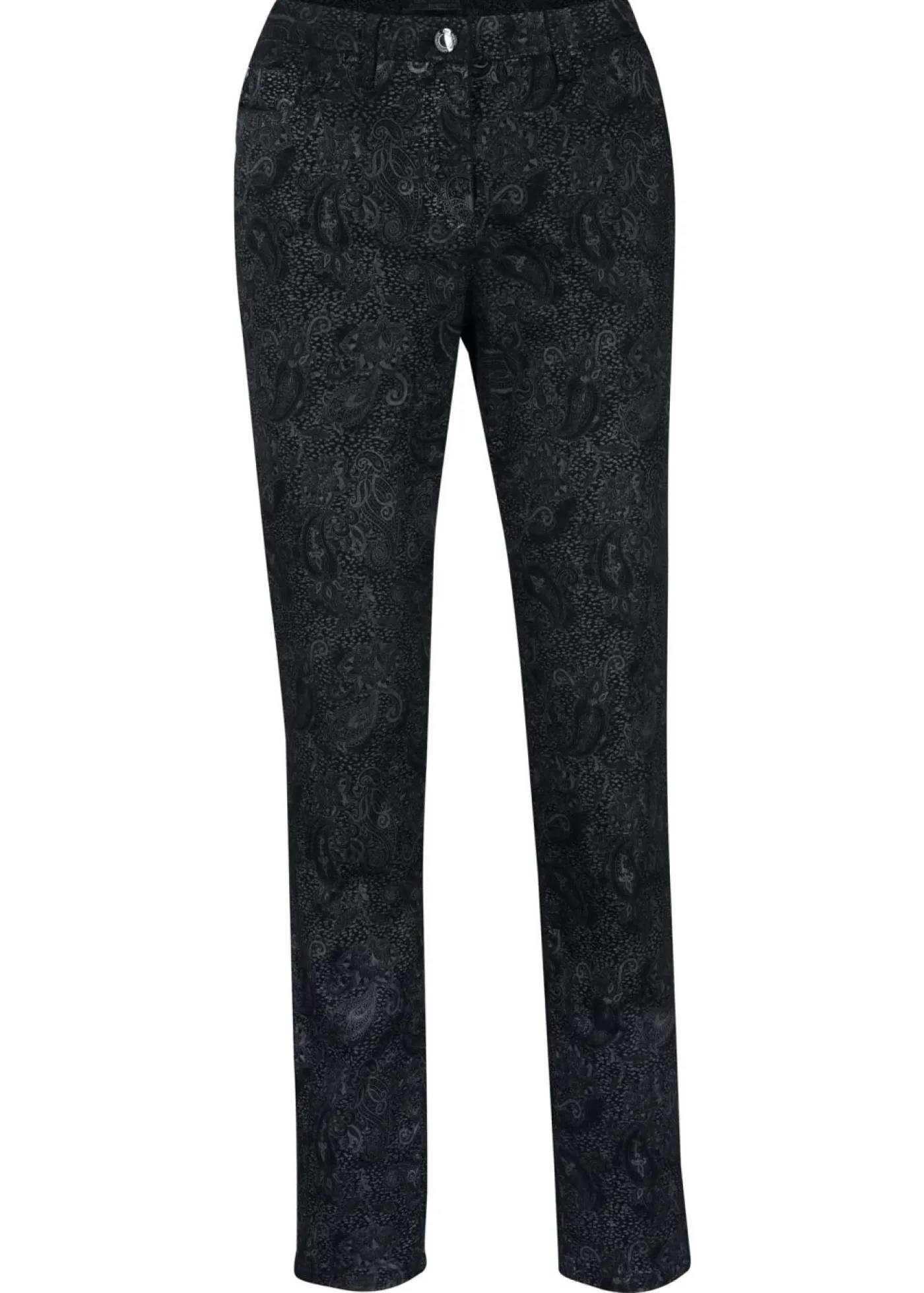 bonprix bonprix Pantalones>Pantalón de sarga con estampado elegante Negro/gris ahumado con patrón paisley