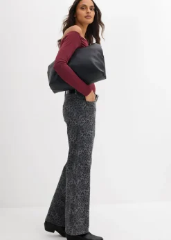 Mujer bonprix bonprix Pantalón de sarga con perneras anchas y estampado de leopardo