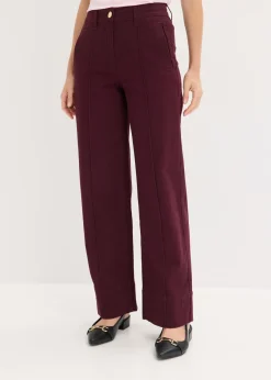 bonprix bonprix Pantalones>Pantalón de sarga con ribete y bolsillo rojo burdeos