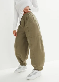 bonprix bonprix Pantalones>Pantalón de sarga ligero, ajuste bombacho Verde oliva