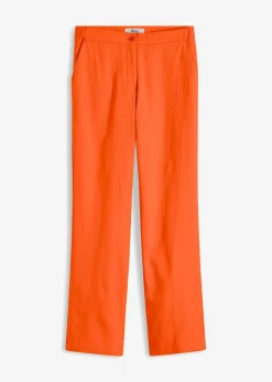 bonprix bonprix Pantalones>Pantalón de talle alto de mezcla de lino y viscosa Naranja cálido