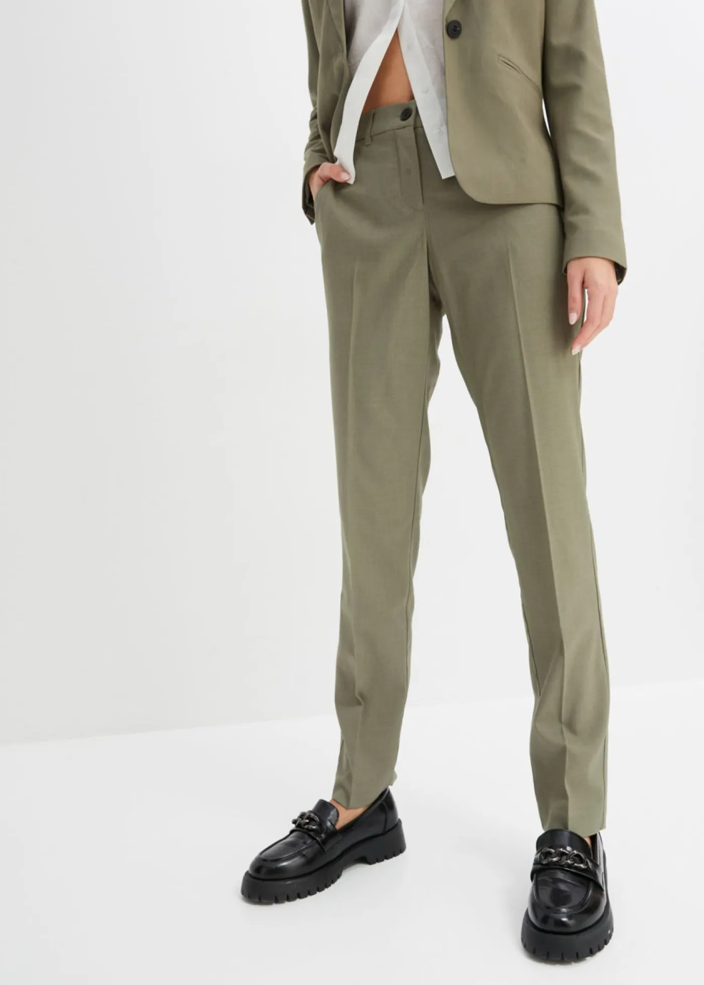 bonprix bonprix Pantalones>Pantalón de traje con pinzas Verde oliva