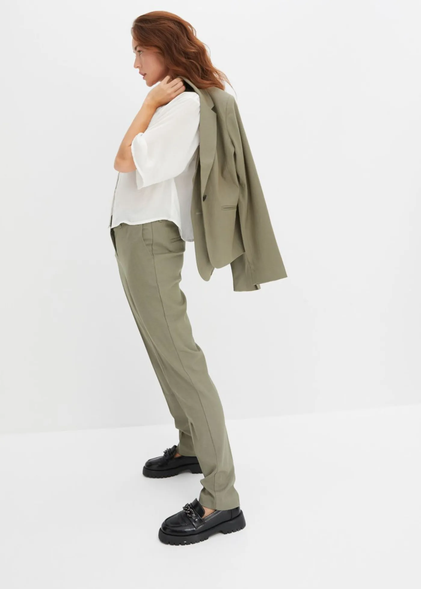 bonprix bonprix Pantalones>Pantalón de traje con pinzas Verde oliva