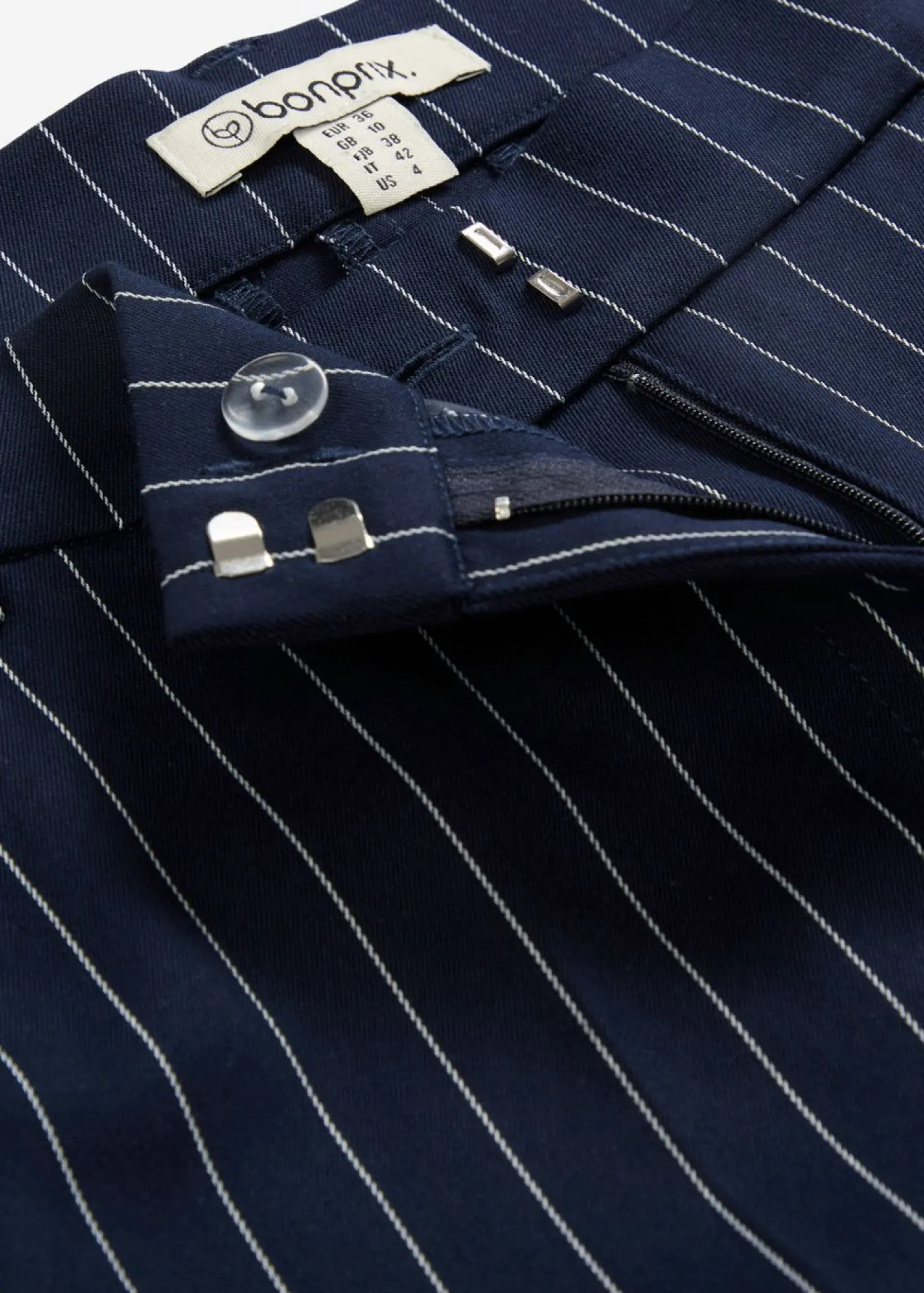 bonprix bonprix Pantalones|Novedades>Pantalón de traje con rayas azul marino/blanco lana con rayas