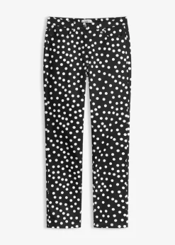 bonprix bonprix Pantalones>Pantalón elástico 5 bolsillos Negro-blanco lana de lunares