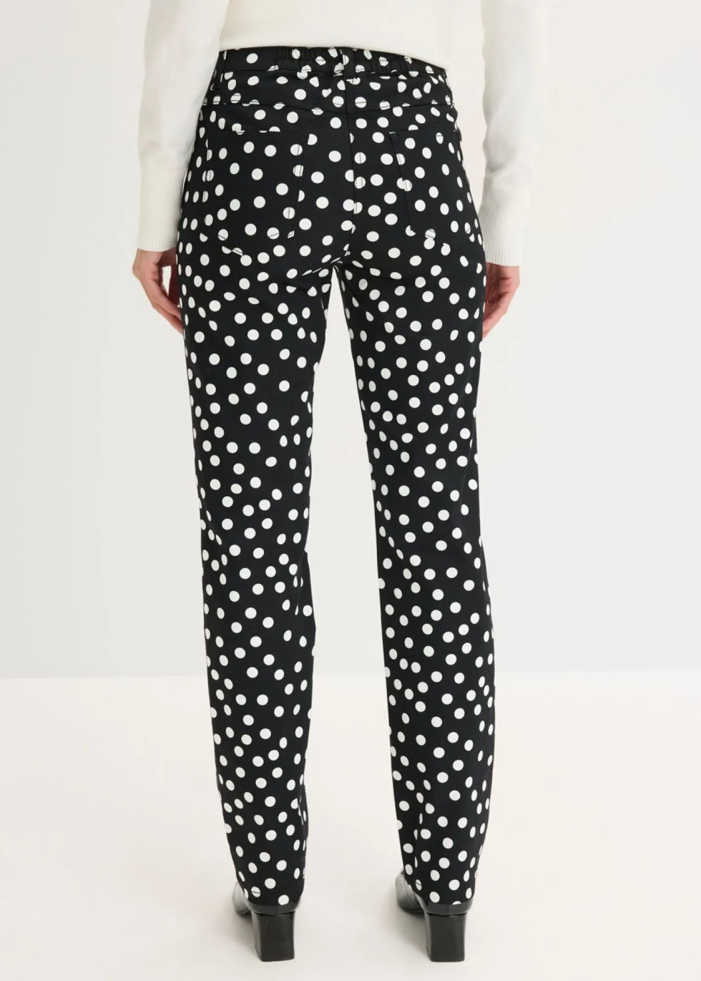 bonprix bonprix Pantalones>Pantalón elástico 5 bolsillos Negro-blanco lana de lunares