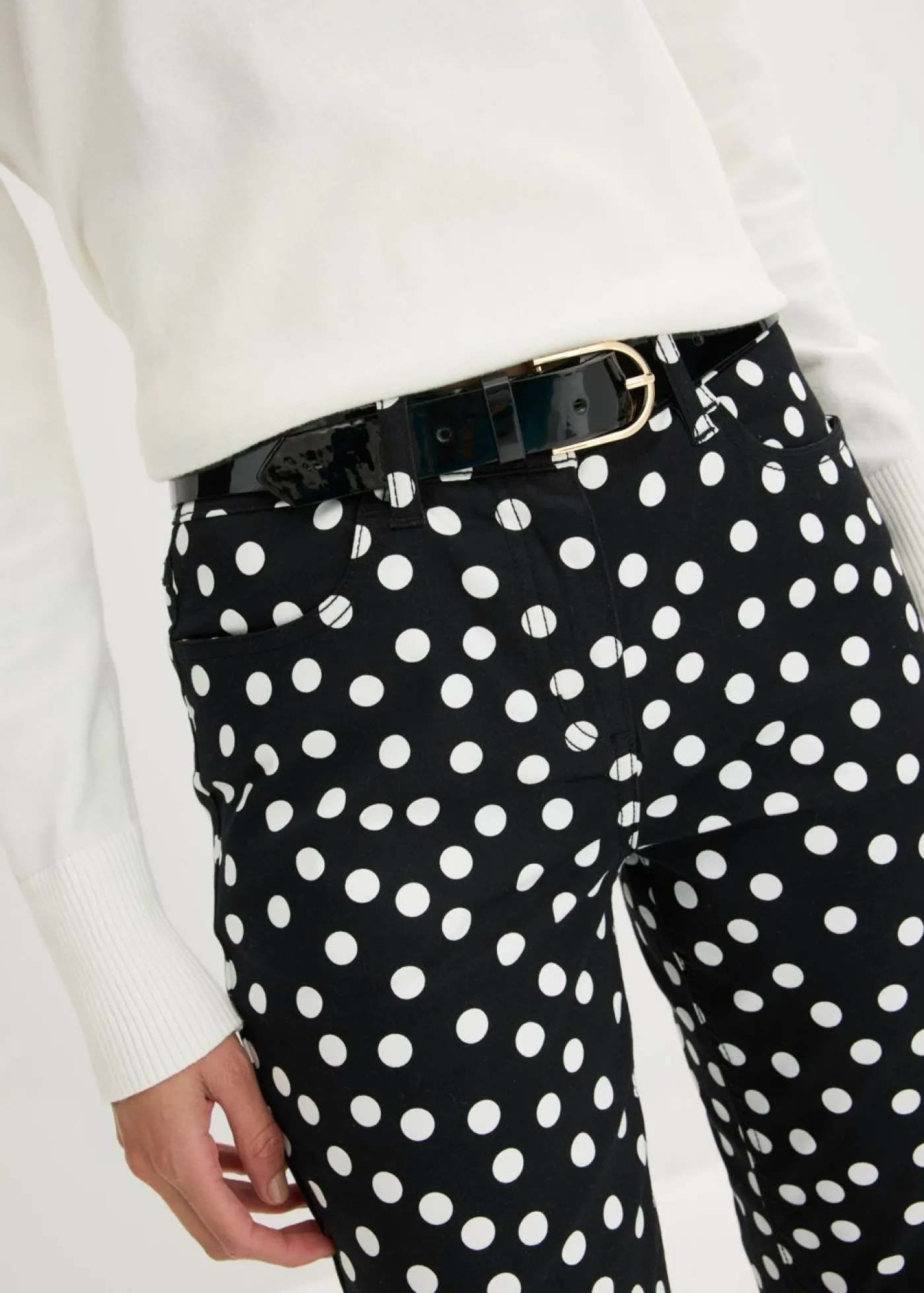 bonprix bonprix Pantalones>Pantalón elástico 5 bolsillos Negro-blanco lana de lunares