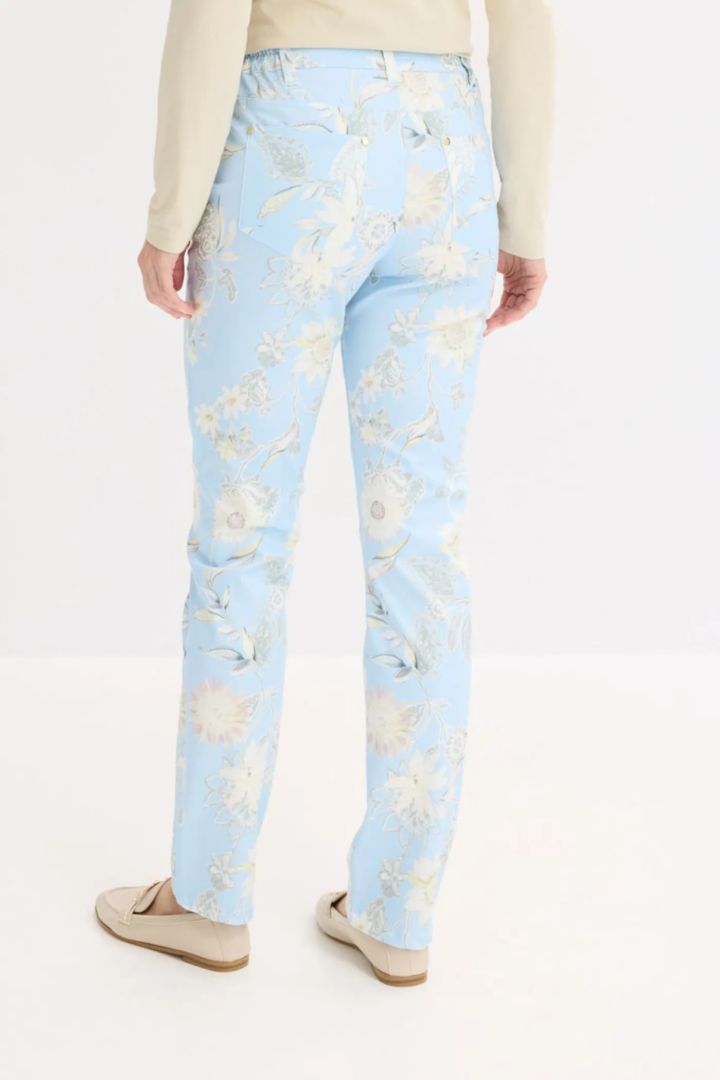 bonprix bonprix Pantalones>Pantalón elástico con estampado Azul pálido-rosa claro de flores