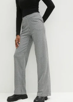 bonprix bonprix Pantalones>Pantalón elástico con pata de gallo, pernera ancha Negro-blanco de cuadros