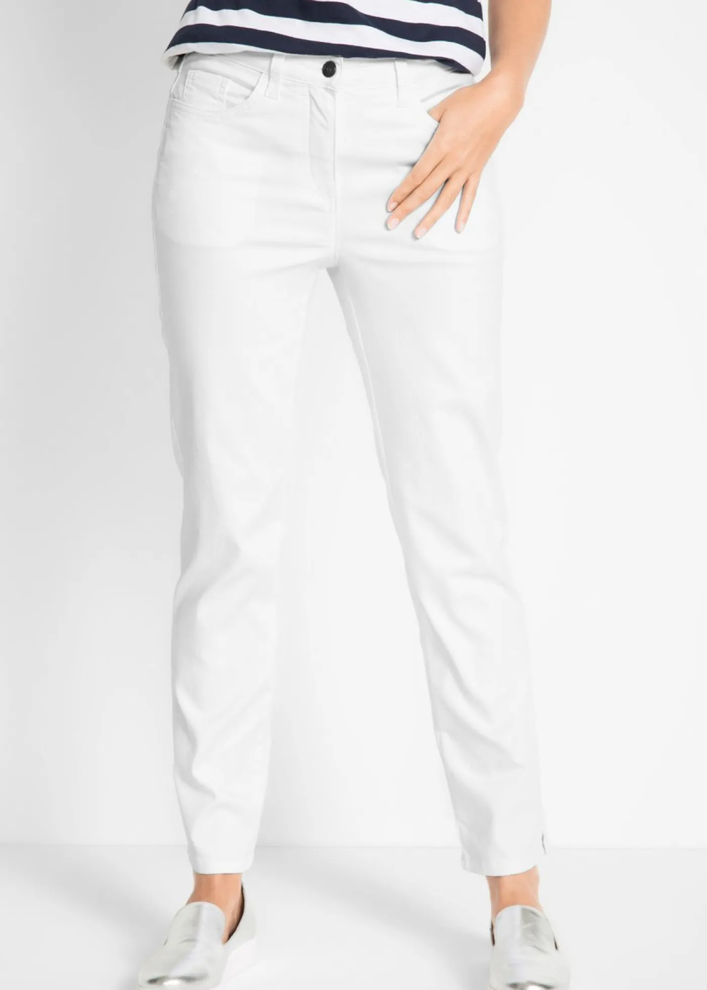 bonprix bonprix Pantalones>Pantalón elástico con perneras rectas, mid waist Blanco