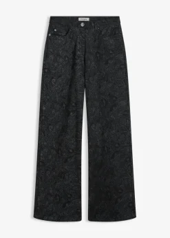 bonprix bonprix Pantalones>Pantalón elástico de algodón con pernera ancha Negro + gris ahumado
