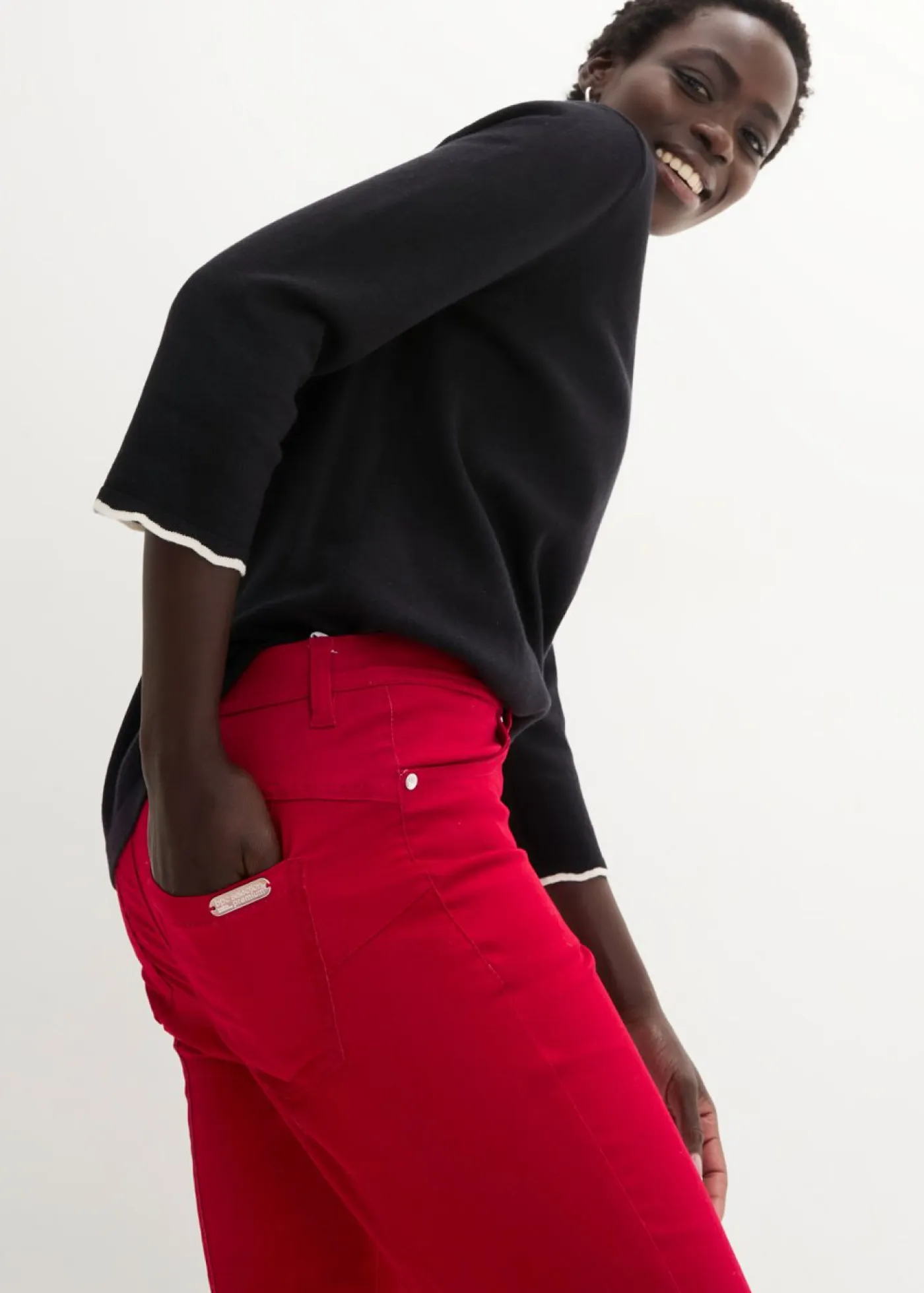 bonprix bonprix Pantalones>Pantalón elástico de algodón rojo cayena