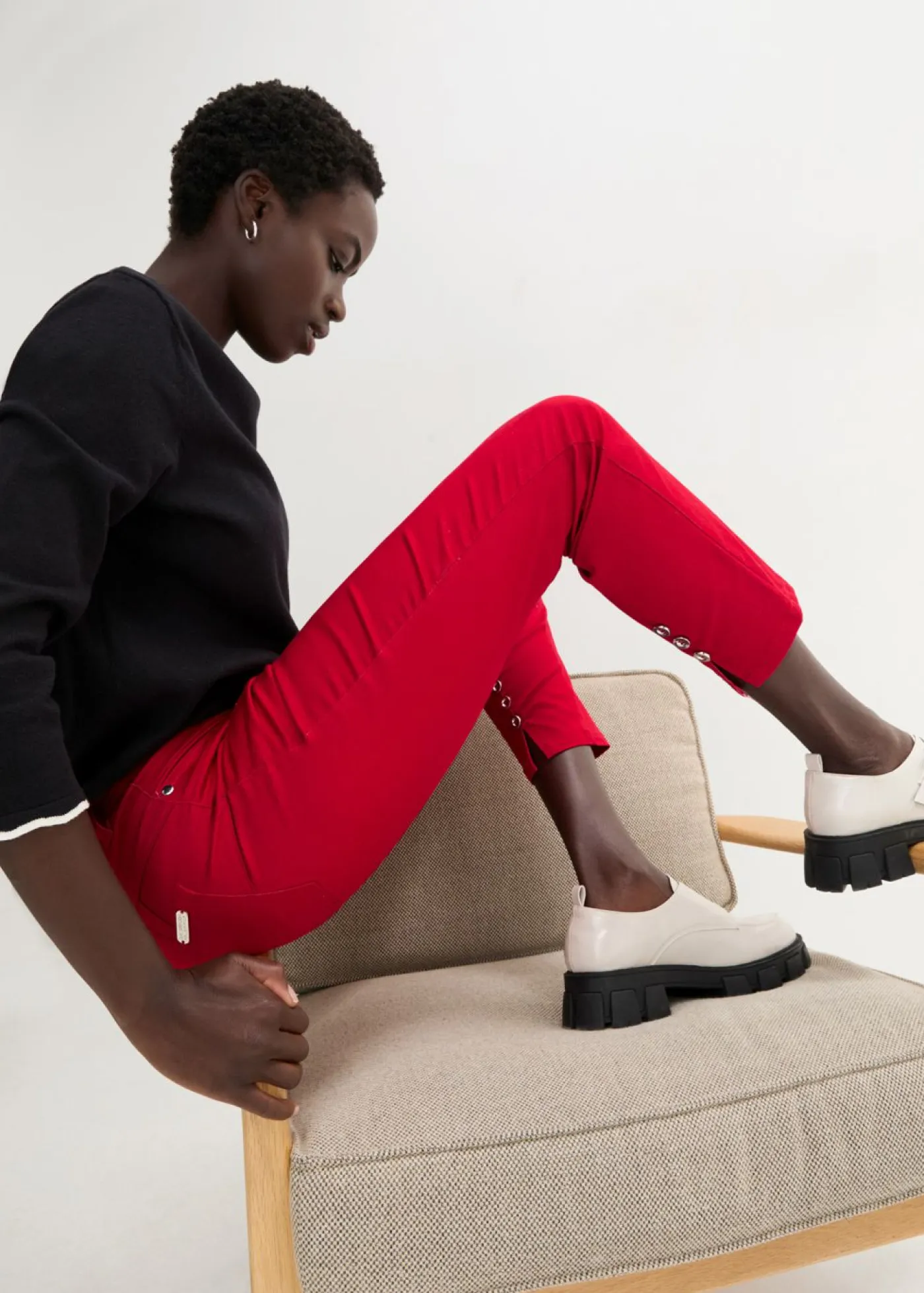 bonprix bonprix Pantalones>Pantalón elástico de algodón rojo cayena