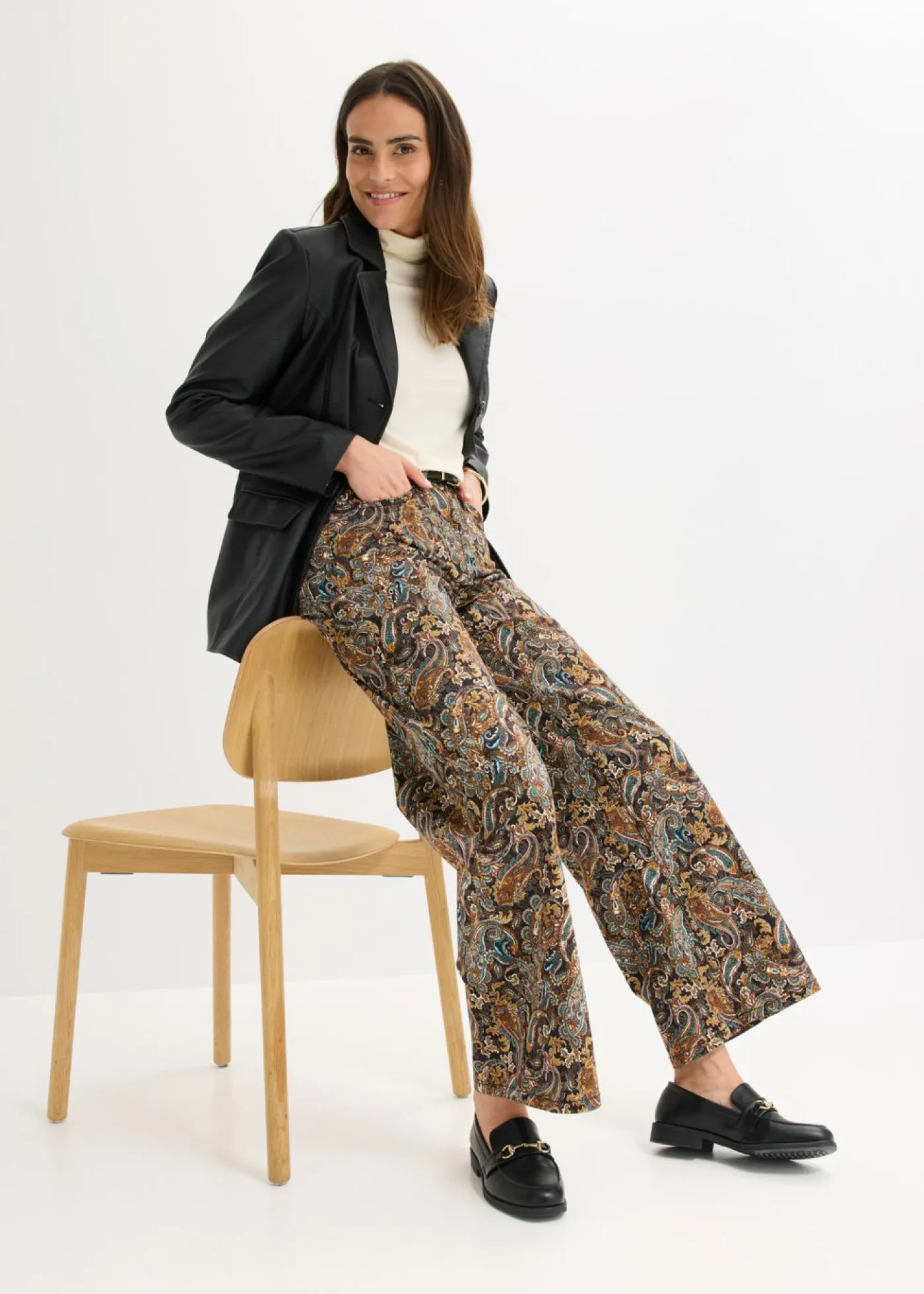 Mujer bonprix bonprix Pantalón elástico de algodón con perneras anchas
