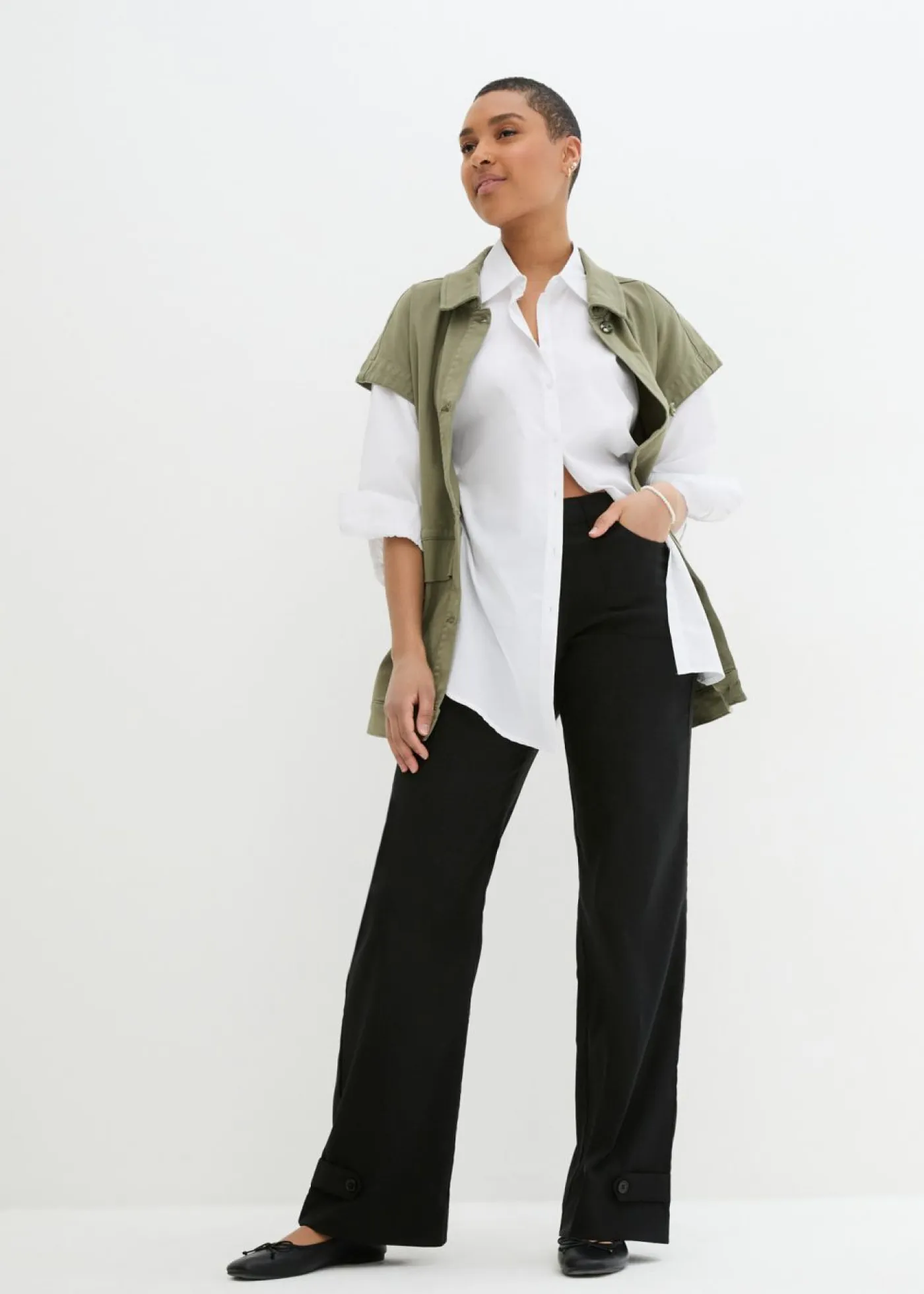 bonprix bonprix Pantalones|Tallas Pequeñas>Pantalón elástico de bengalina con cintura cómoda Negro