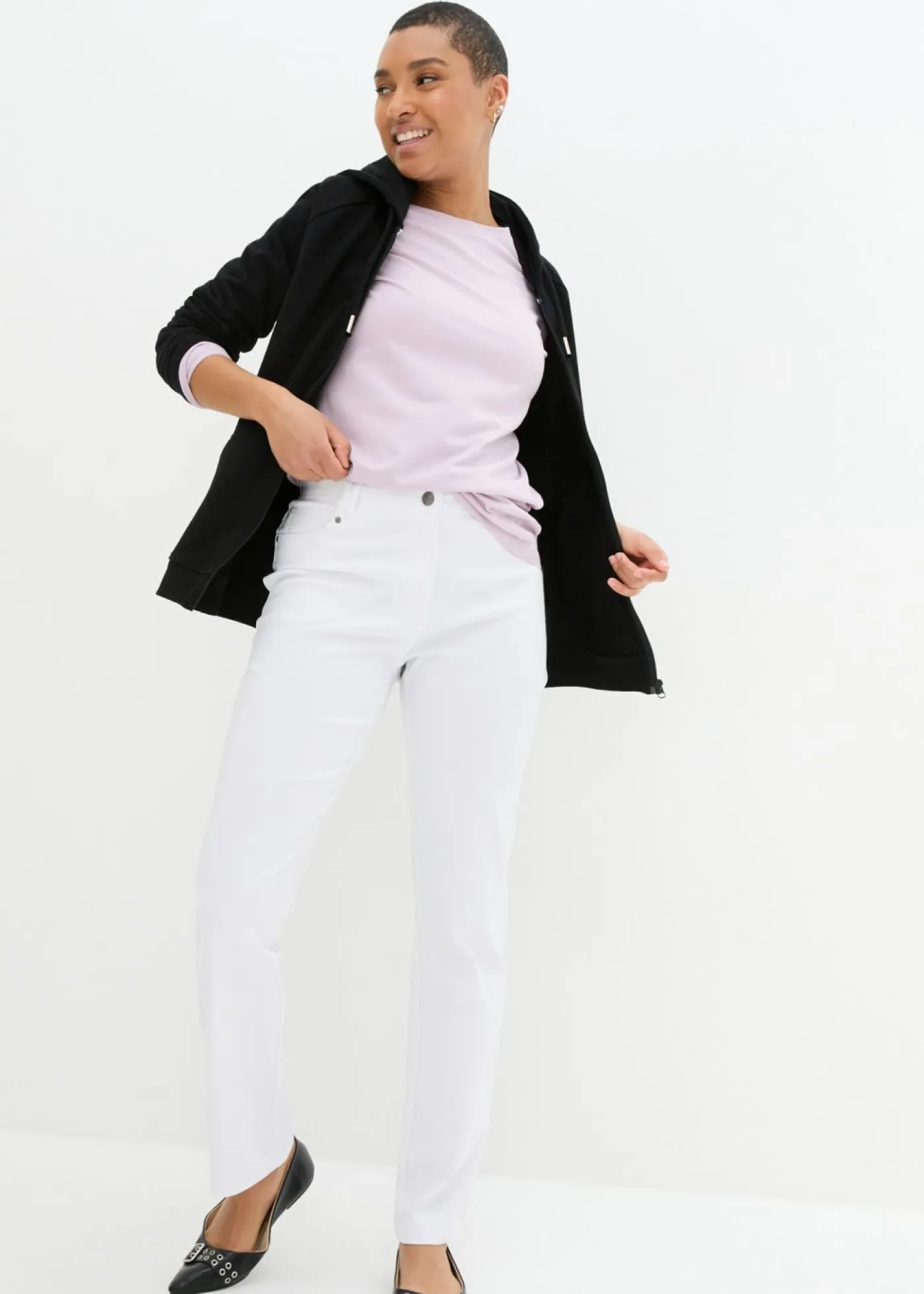 bonprix bonprix Pantalones>Pantalón elástico de bengalina con cintura cómoda de corte recto Blanco