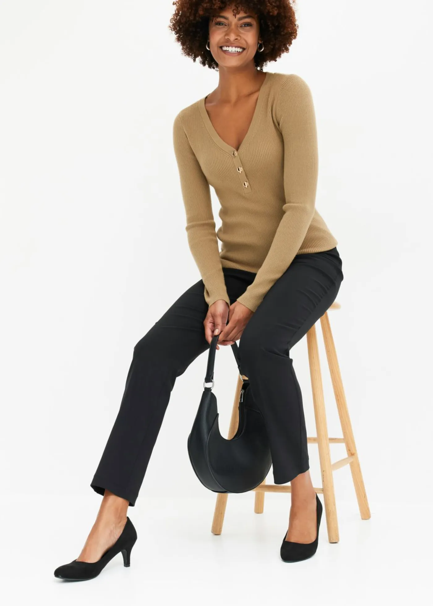 bonprix bonprix Tallas Pequeñas>Pantalón elástico de bengalina Negro