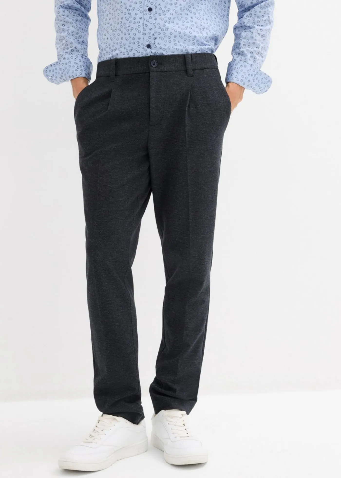 bonprix bonprix Pantalones>Pantalón elástico de traje con cinturilla cómoda y corte regular Azul marino jaspeado