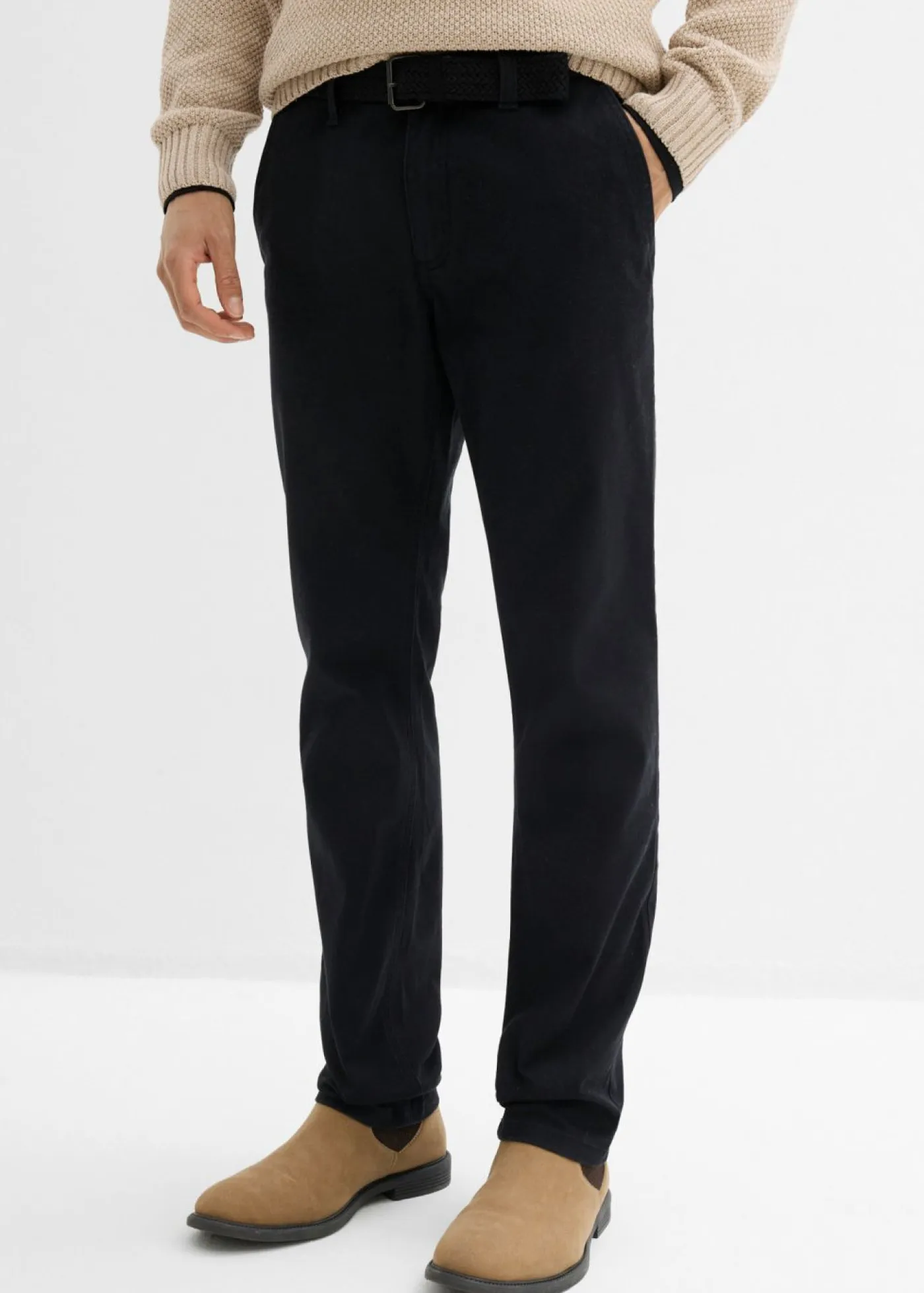 Hombre bonprix bonprix Pantalón elástico tipo chinos con regular, cinturilla elástica, cinturón y forma recta