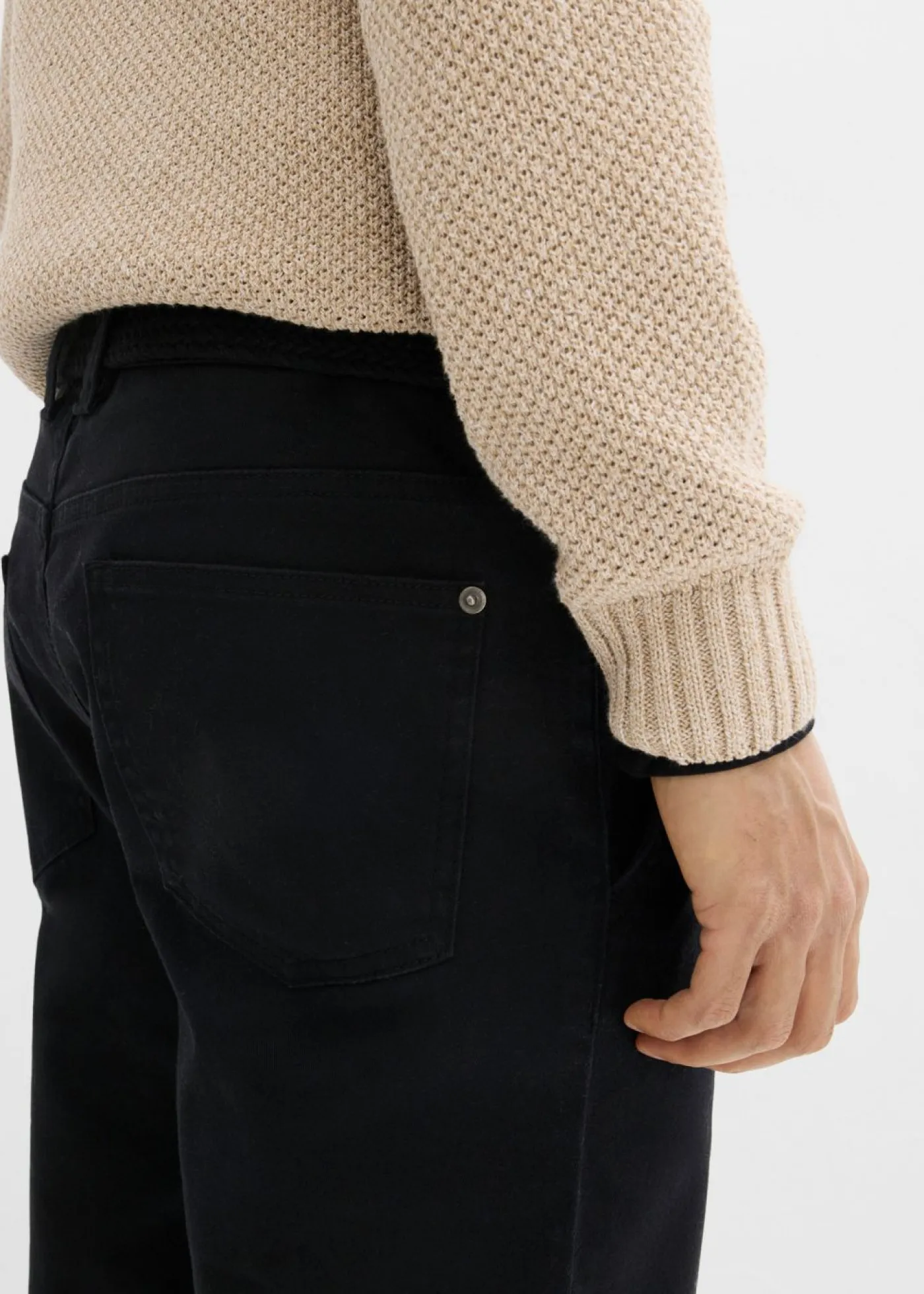 Hombre bonprix bonprix Pantalón elástico tipo chinos con regular, cinturilla elástica, cinturón y forma recta