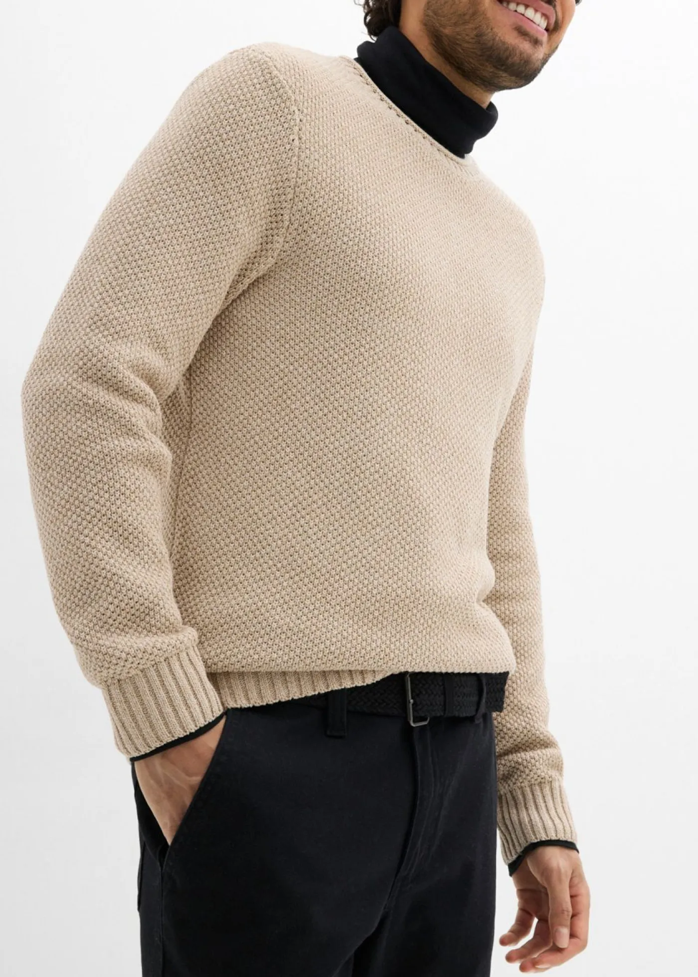 Hombre bonprix bonprix Pantalón elástico tipo chinos con regular, cinturilla elástica, cinturón y forma recta