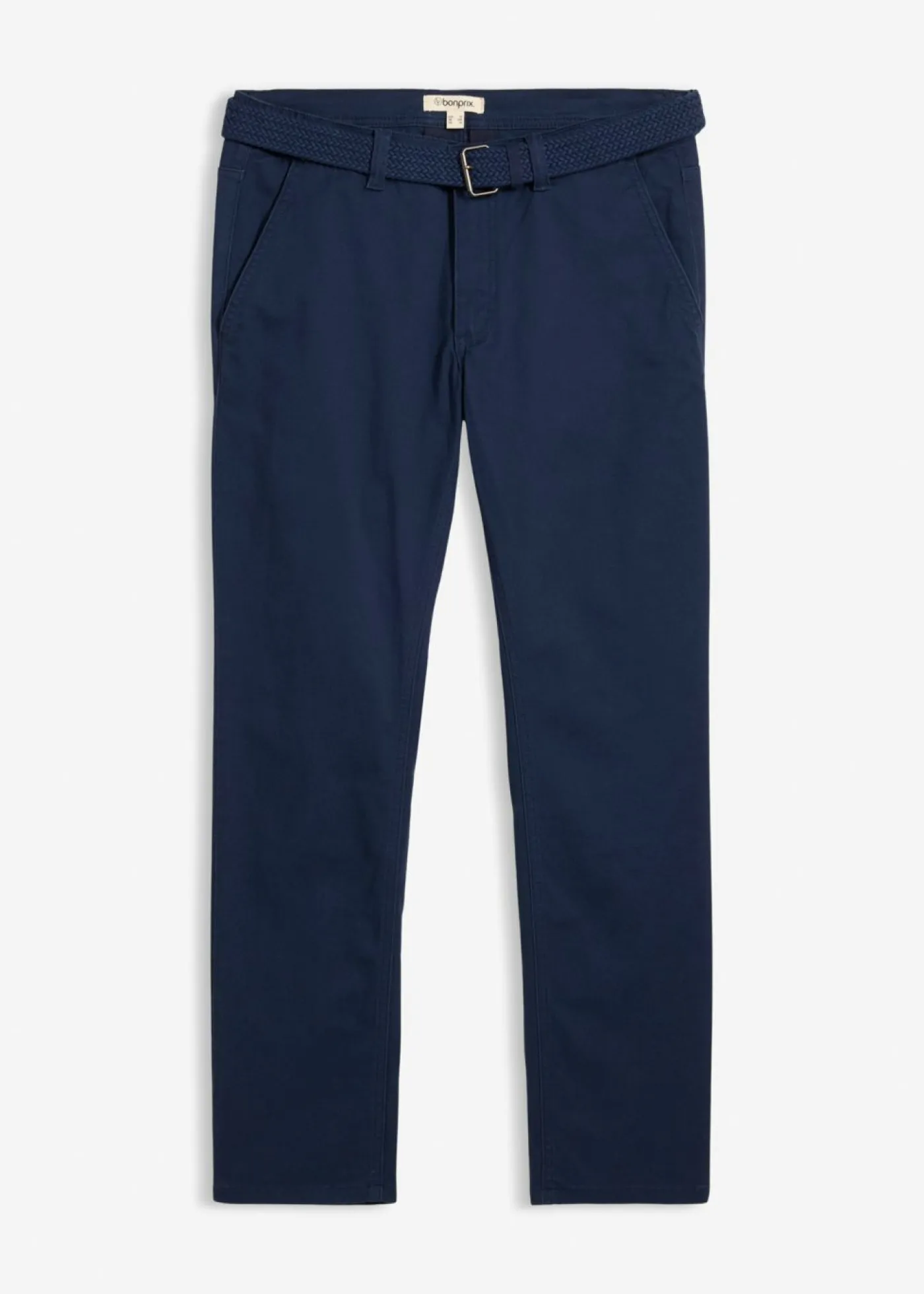 bonprix bonprix Básicos En Rebajas|Pantalones>Pantalón elástico tipo chinos con regular, cinturilla elástica, cinturón y forma recta Azul marino