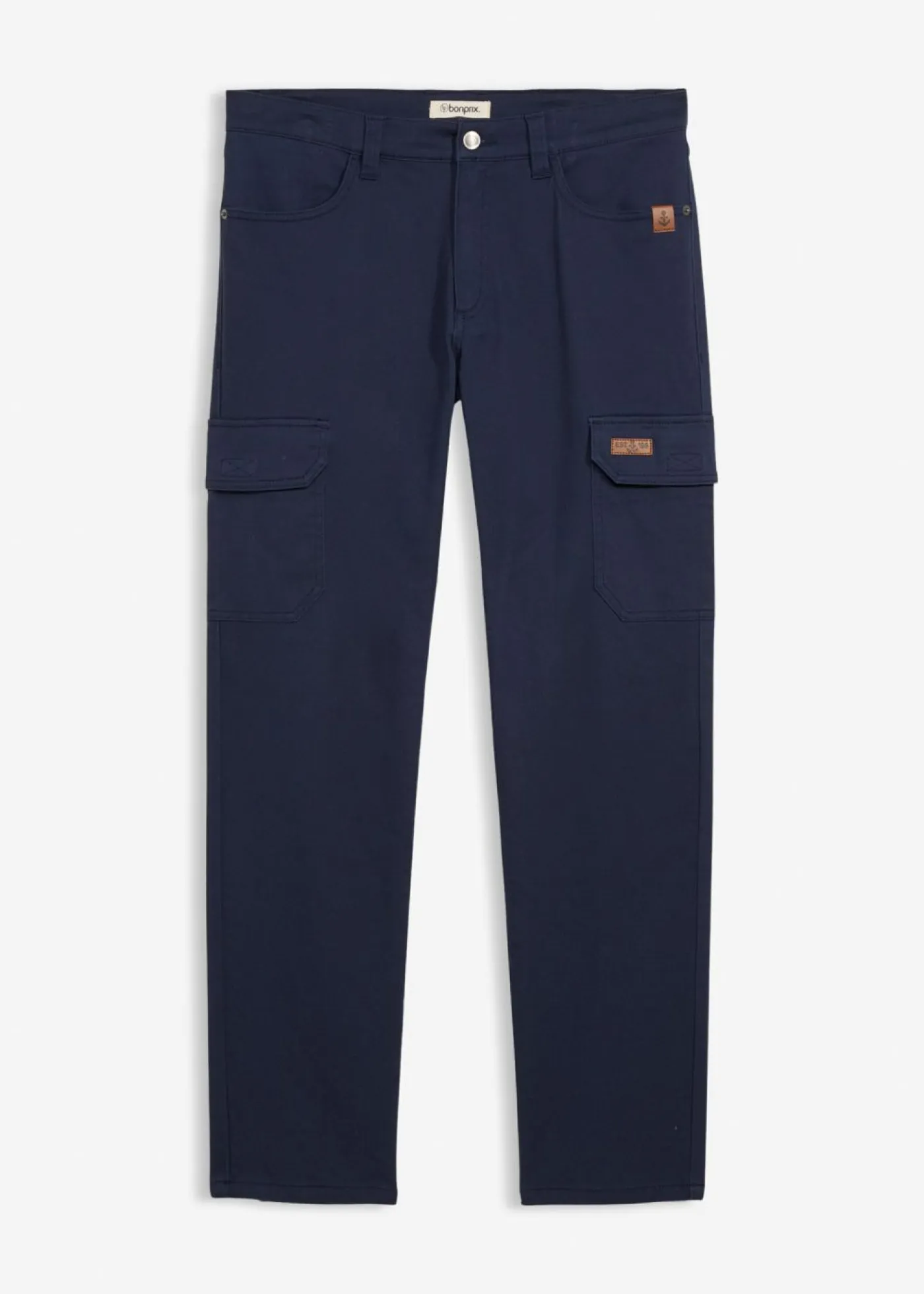 bonprix bonprix Pantalones>Pantalón elásticos, slim fit, con bolsillos cargo, straight Azul marino