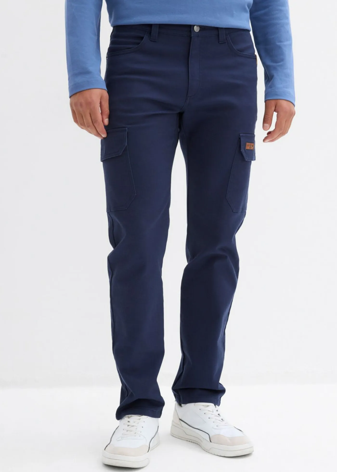 bonprix bonprix Pantalones>Pantalón elásticos, slim fit, con bolsillos cargo, straight Azul marino