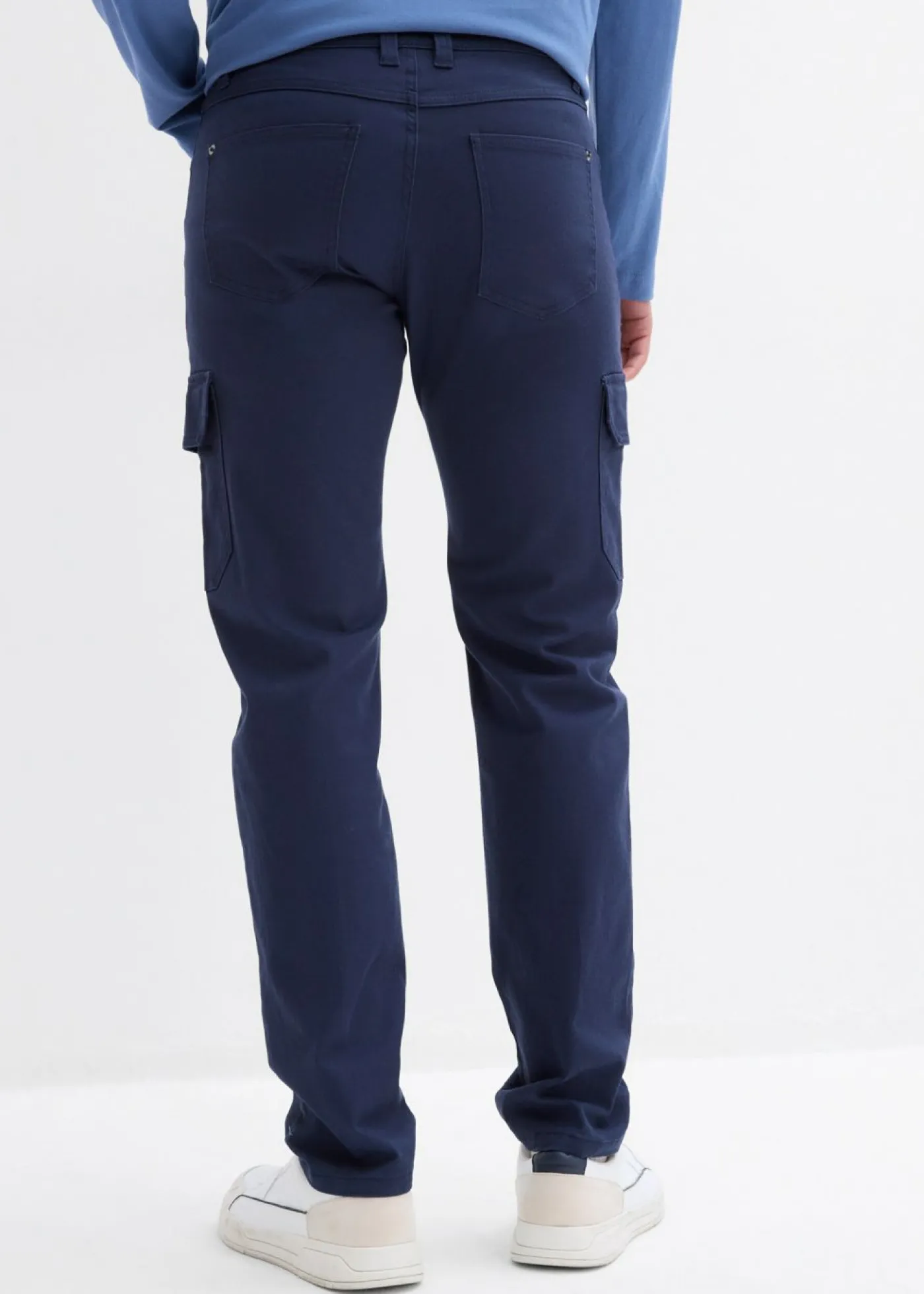 bonprix bonprix Pantalones>Pantalón elásticos, slim fit, con bolsillos cargo, straight Azul marino