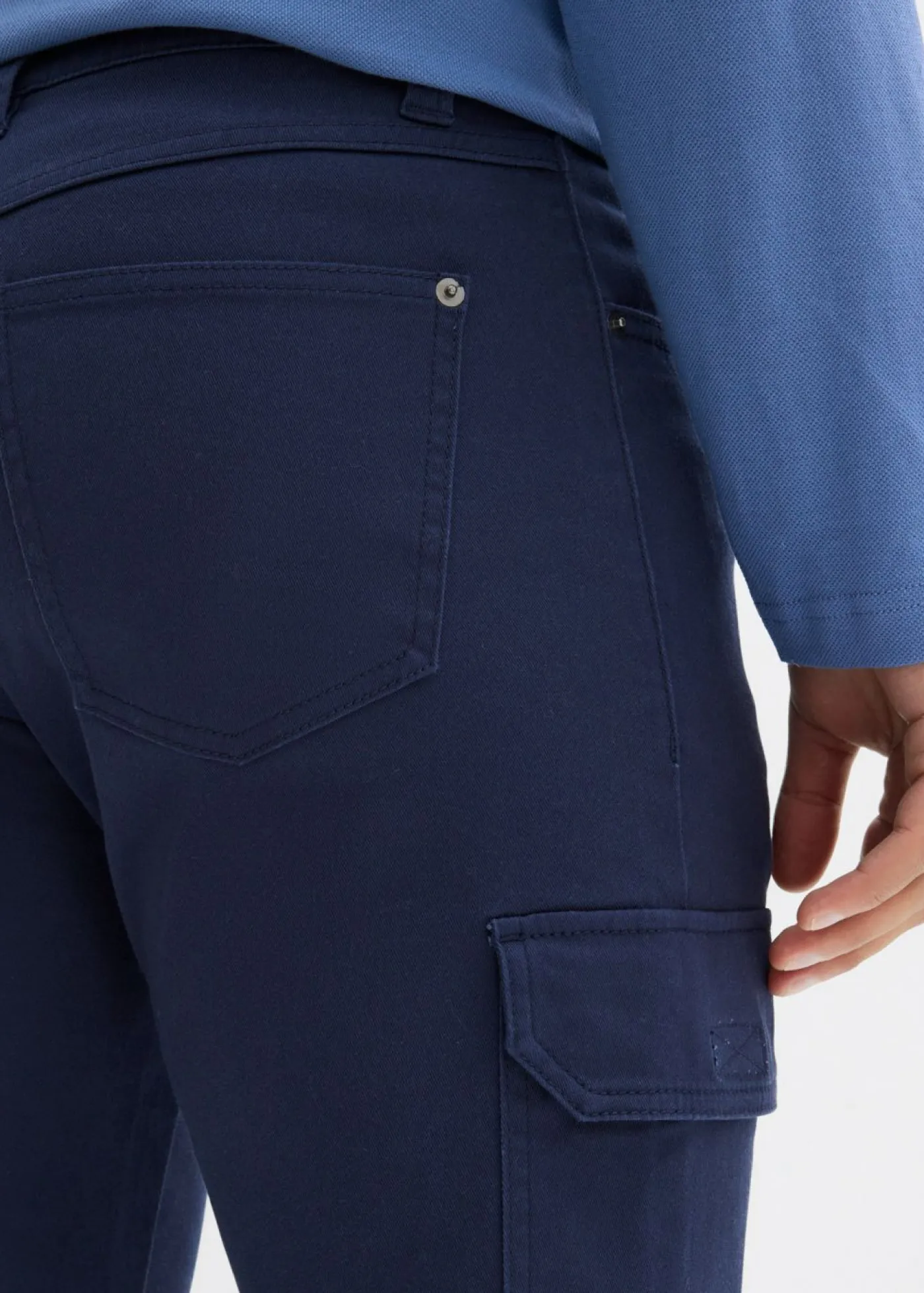 bonprix bonprix Pantalones>Pantalón elásticos, slim fit, con bolsillos cargo, straight Azul marino
