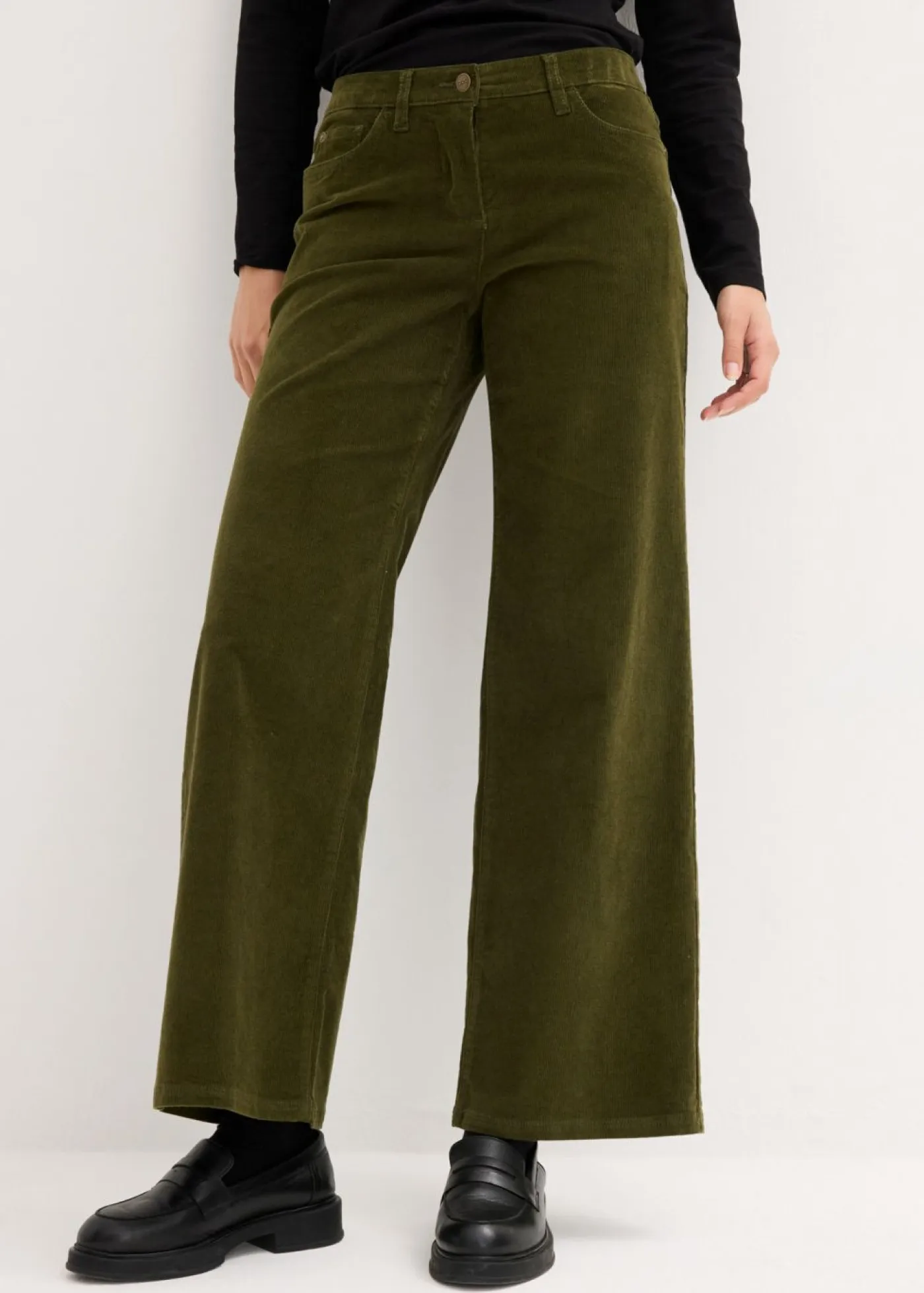 bonprix bonprix Pantalones>Pantalón estilo Marlene de pana Verde oliva oscuro
