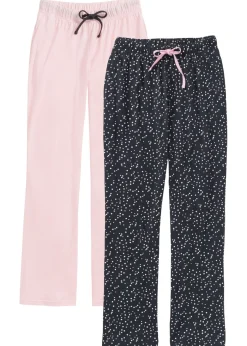 bonprix bonprix Ropa Para Dormir>Pantalón largo de pijama de algodón orgánico puro (2 unidades) Azul grisáceo con lunares/rosa empolvado