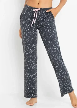 bonprix bonprix Ropa Para Dormir>Pantalón largo de pijama de algodón orgánico puro (2 unidades) Azul grisáceo con lunares/rosa empolvado