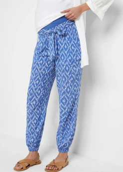 bonprix bonprix Premamá>Pantalón ligero premamá de viscosa con corte holgado Azul zafiro-blanco con estampado gráfico
