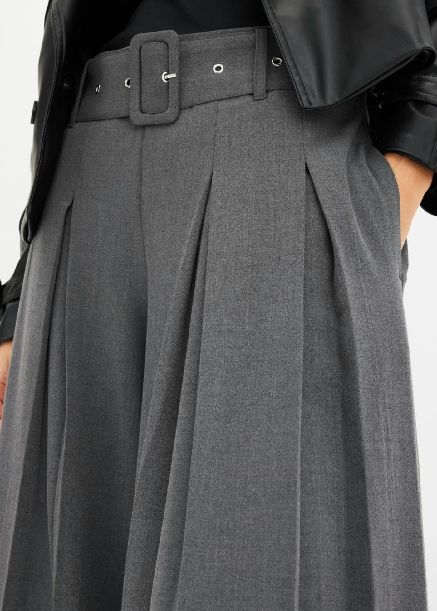 bonprix bonprix Tallas Pequeñas>Pantalón Marlene ancho con mezcla de viscosa fluida Antracita jaspeado