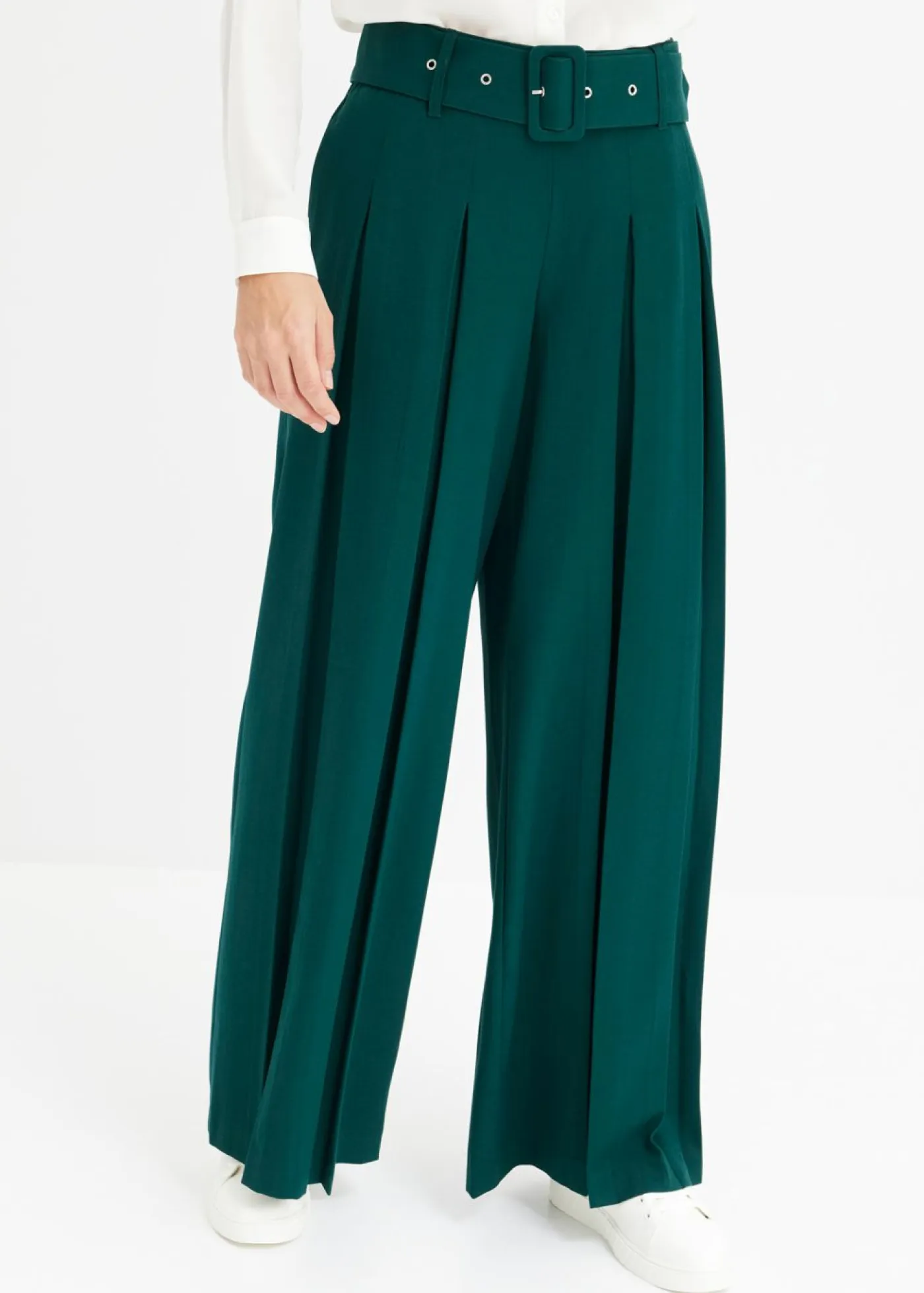 bonprix bonprix Pantalones|Tallas Pequeñas>Pantalón Marlene ancho con mezcla de viscosa fluida Verde intenso