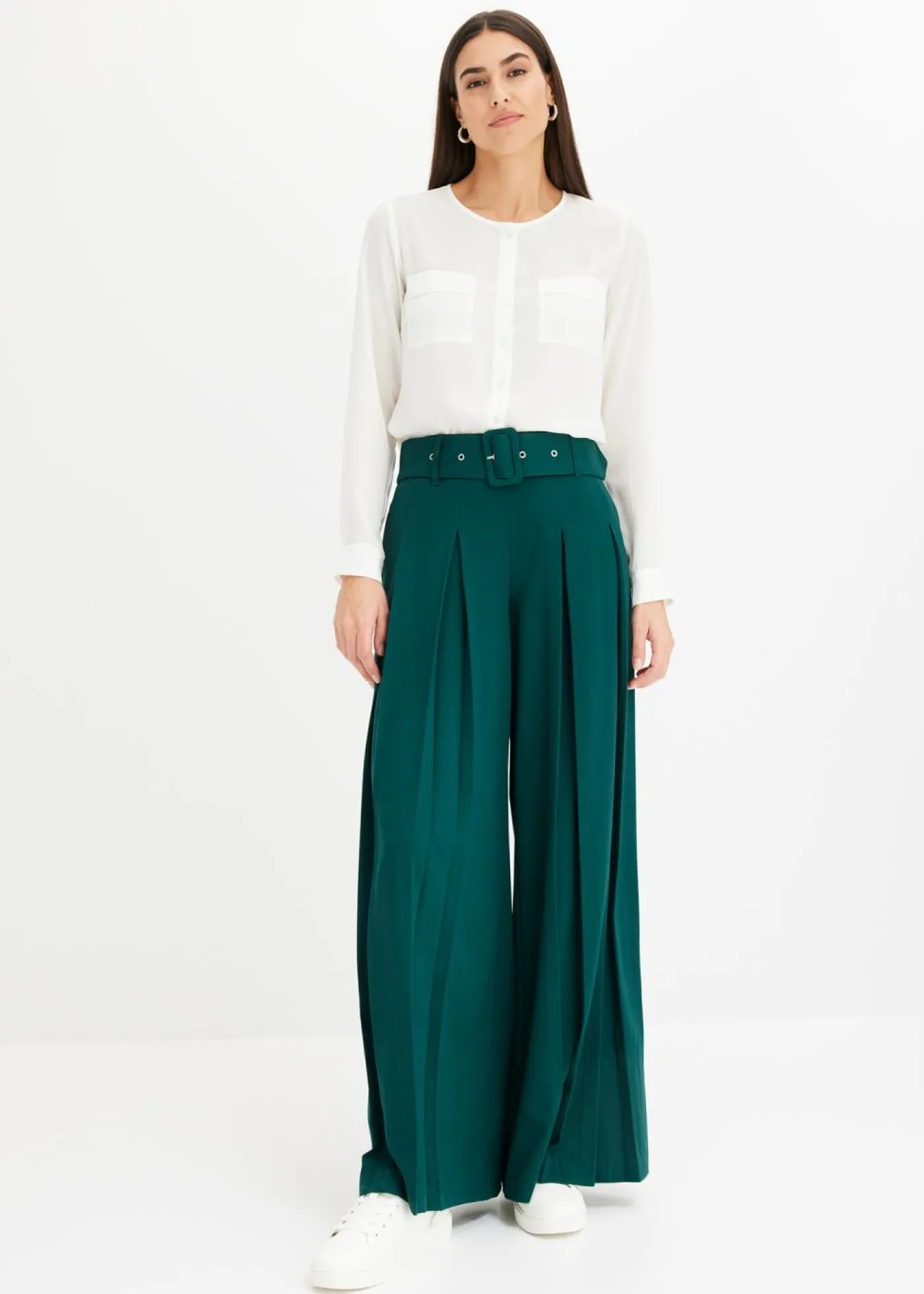 bonprix bonprix Pantalones|Tallas Pequeñas>Pantalón Marlene ancho con mezcla de viscosa fluida Verde intenso