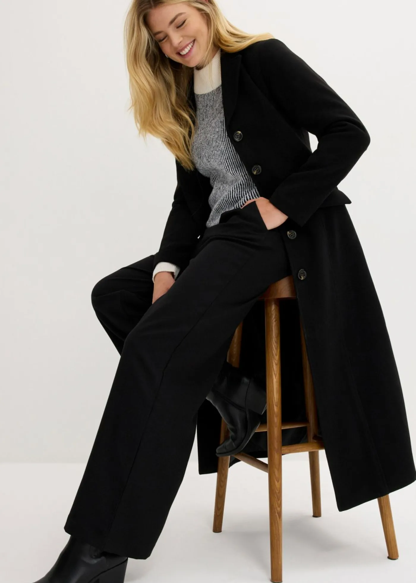 bonprix bonprix Pantalones>Pantalón Marlene con aspecto de lana Negro