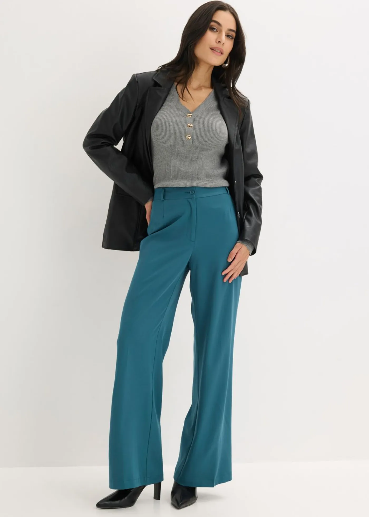 bonprix bonprix Tallas Pequeñas>Pantalón Marlene con cinturilla cómoda verde pimiento