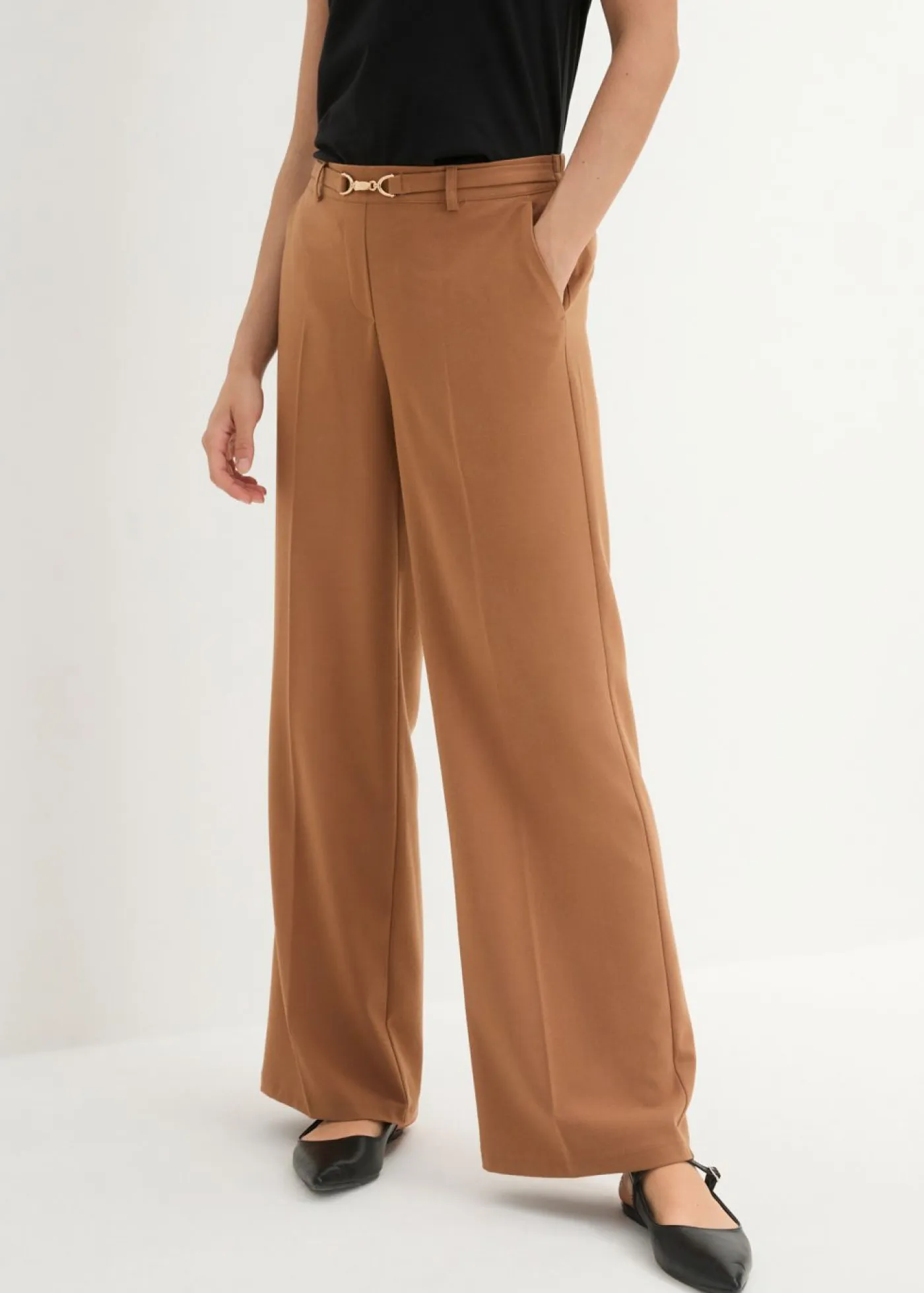 Mujer bonprix bonprix Pantalón Marlene con cinturón decorativo
