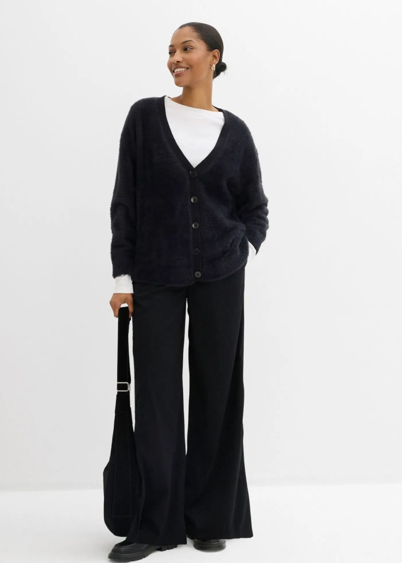 bonprix bonprix Esenciales|Pantalones>Pantalón Marlene de mezcla de viscosa Negro-blanco lana