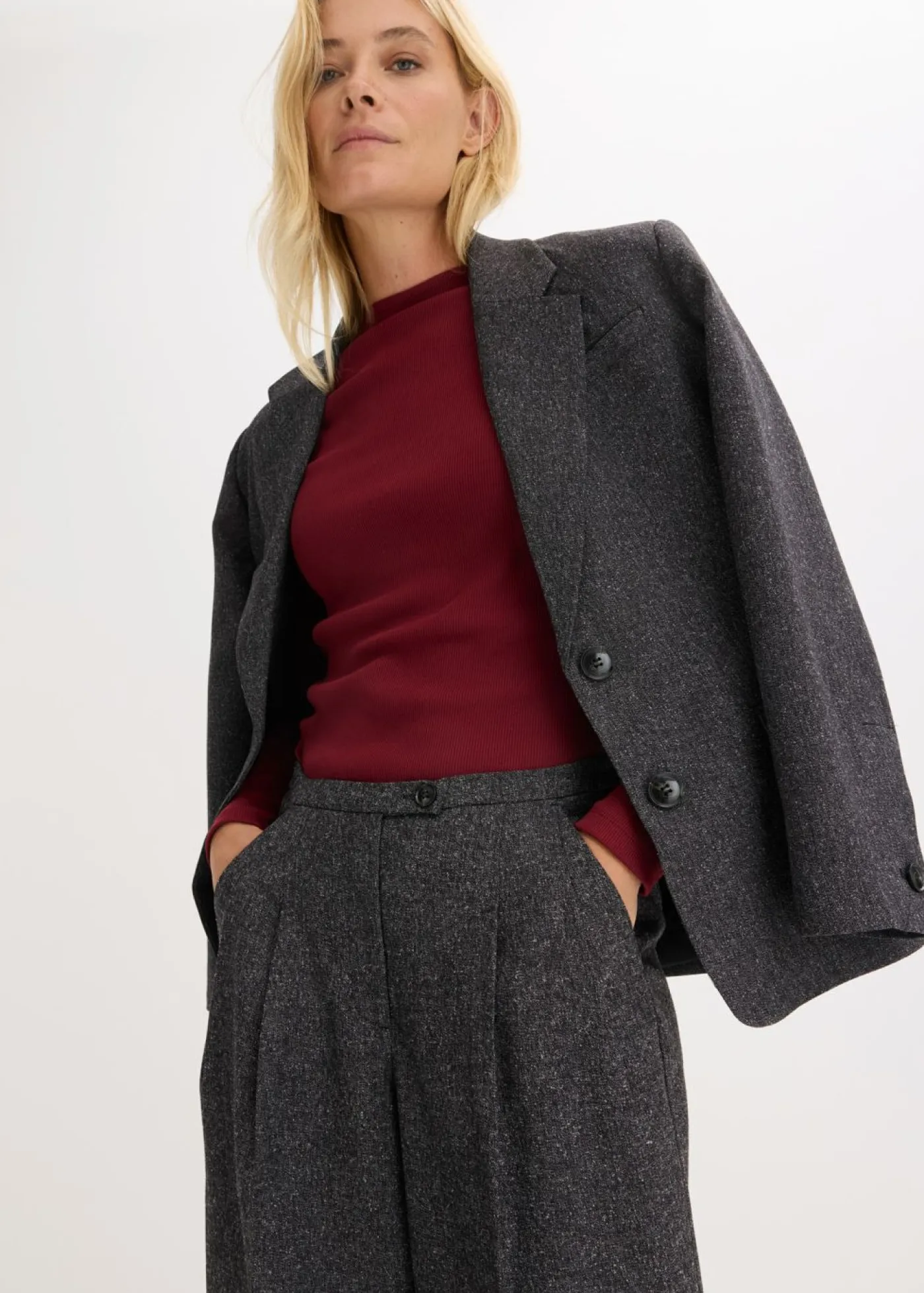 bonprix bonprix Esenciales|Pantalones>Pantalón Marlene de suave mezcla de viscosa Gris jaspeado