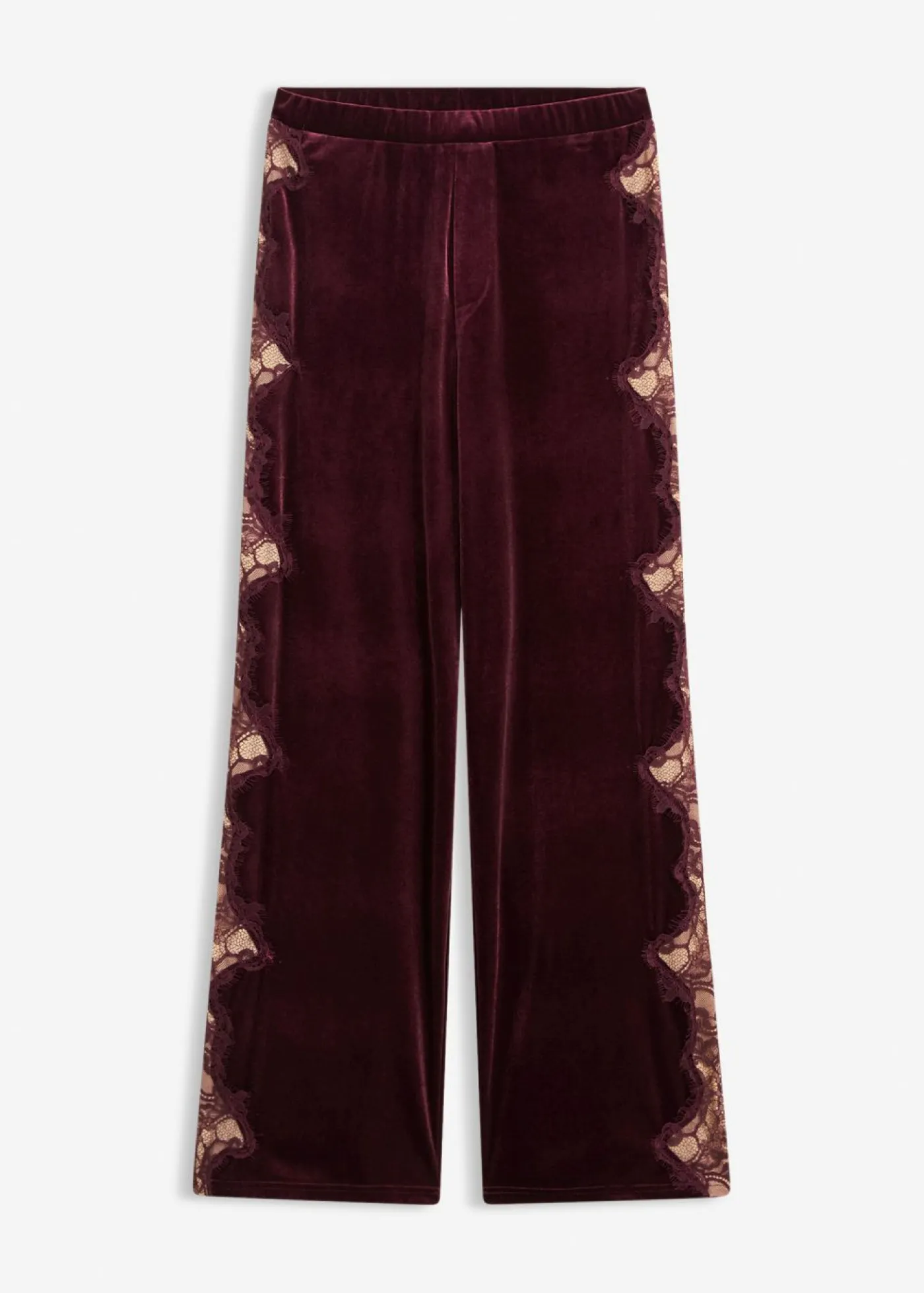 Mujer bonprix bonprix Pantalón Marlene de terciopelo suave con inserción de encaje